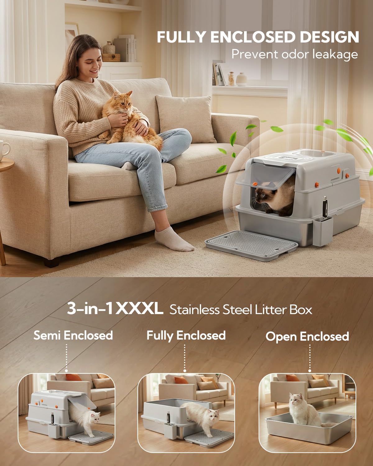 Soulbond Stainless Steel Cat Litter Box with Lid