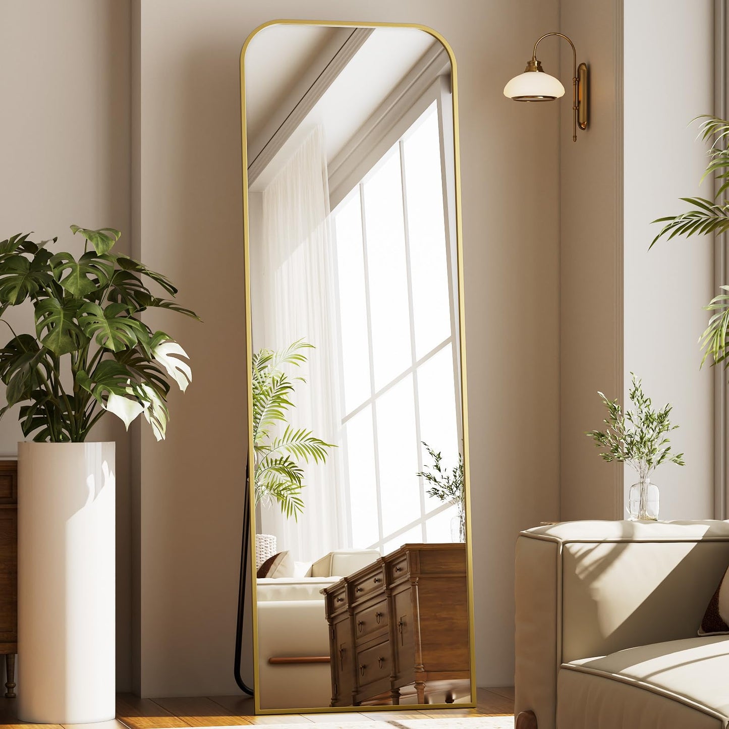 Full Length Mirror 65"x24" Arched Floor Standing Large Mirrors Full Body Mirror with Stand - with Aluminum Frame for Bedroom Living Room, Black