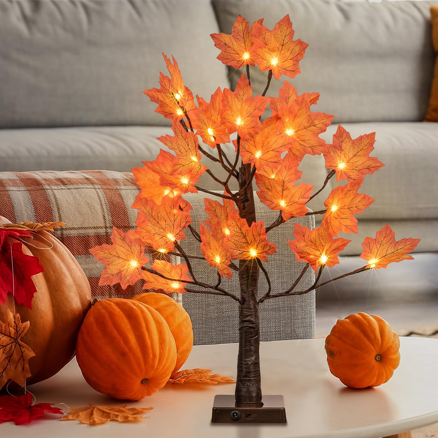 LIGHTSHARE 6FT 120LED Artificial Lighted Maple Tree Warm White Fall Decorations Indoor Ourdoor, Orange