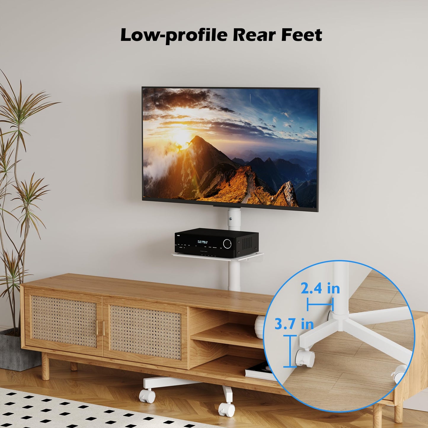 BONTEC Rolling TV Stand with Tilt, Mobile TV Cart for 32–85 Inch LED LCD Flat Curved TVs, Portable Stand with Laptop Shelf, Locking Wheels, Outdoor TV Stand Holds 132 lbs, Max VESA 600x400mm, White