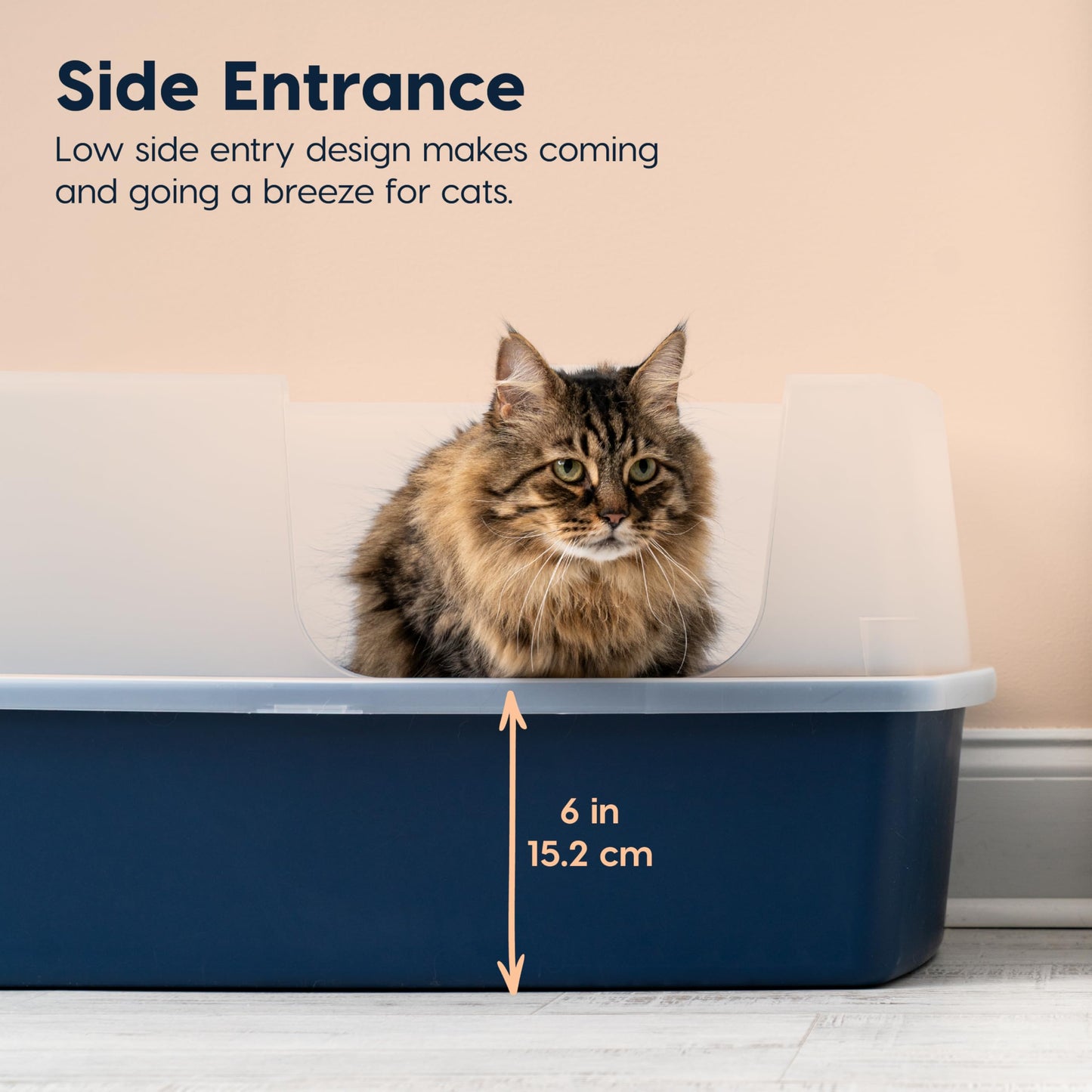 IRIS USA Extra Large Litter Box XXL Open Top High Sided Walls Scatter Shield Scoop Included Easy Clean Plastic Pan for Big Cats Multi-Cat Households 30" L x 20" W x 14" H Black
