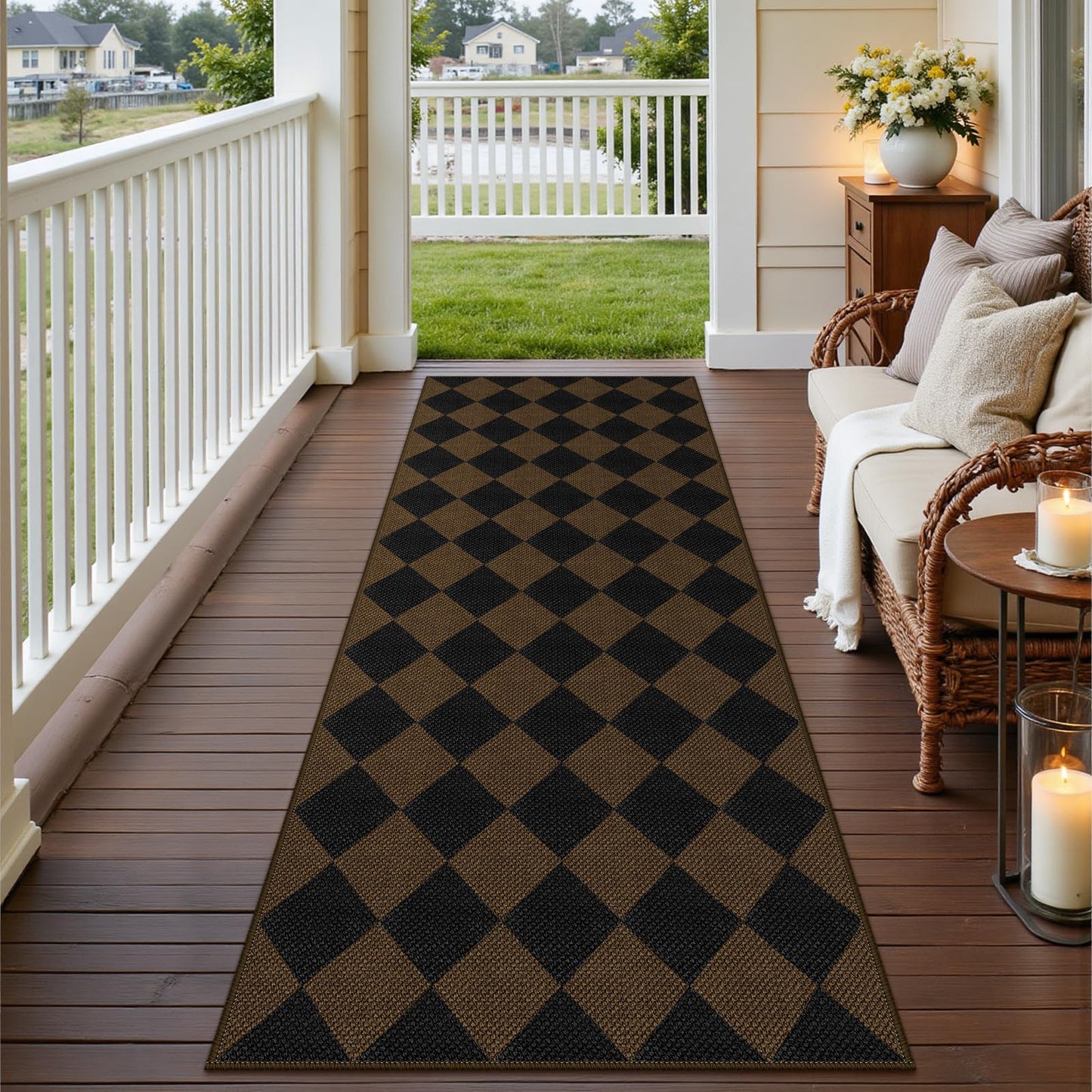 Rugalia Easy Jute Checkered Entryway Rug, 2x3 Black Modern Indoor Outdoor Doormat, Washable Non-Slip Neutral Small Kitchen Rug Farmhouse Diamond Throw Rugs for Entrance Bedroom Bathroom