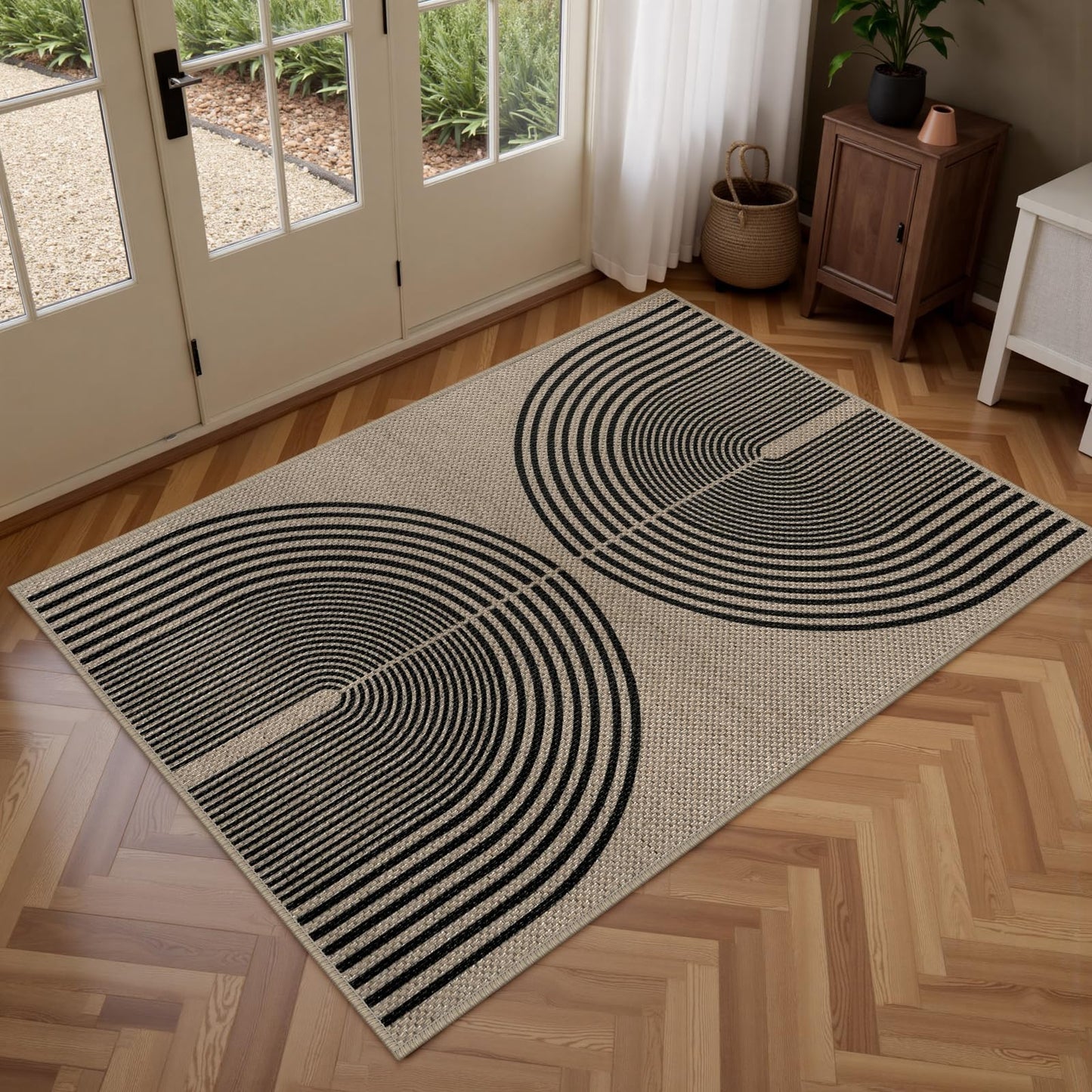 Rugalia Easy Jute Checkered Entryway Rug, 2x3 Black Modern Indoor Outdoor Doormat, Washable Non-Slip Neutral Small Kitchen Rug Farmhouse Diamond Throw Rugs for Entrance Bedroom Bathroom