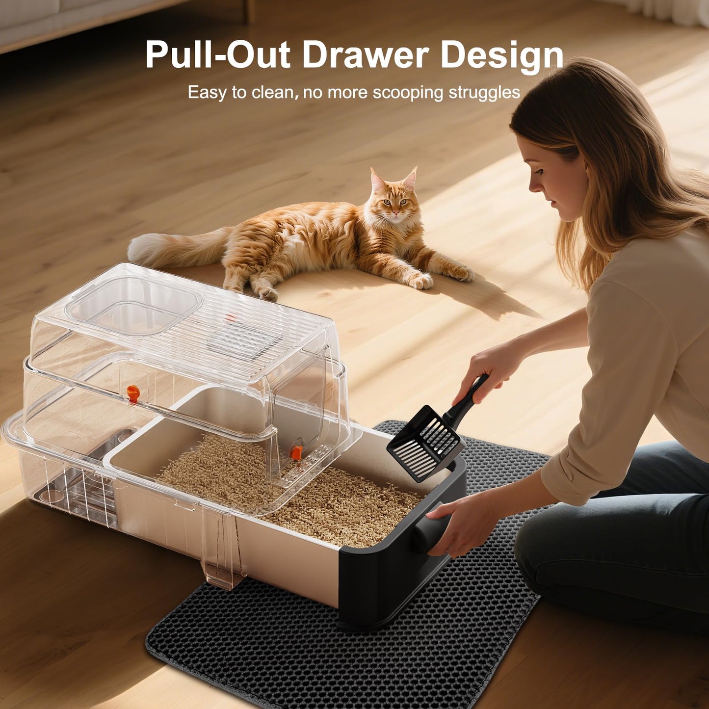 FURTIME Stainless Steel Litter Box with Lid