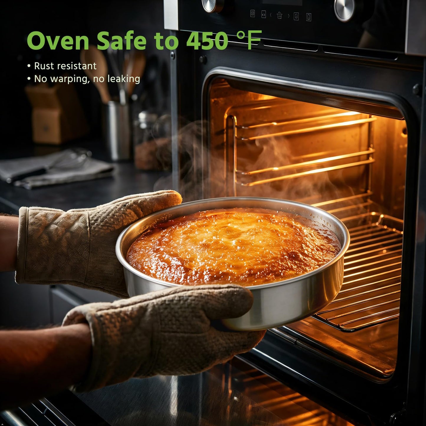 E-far 8 Inch Cake Pan Set of 3, Stainless Steel Round Layer Cake Baking Pans, Non-Toxic & Healthy, Mirror Finish & Dishwasher Safe