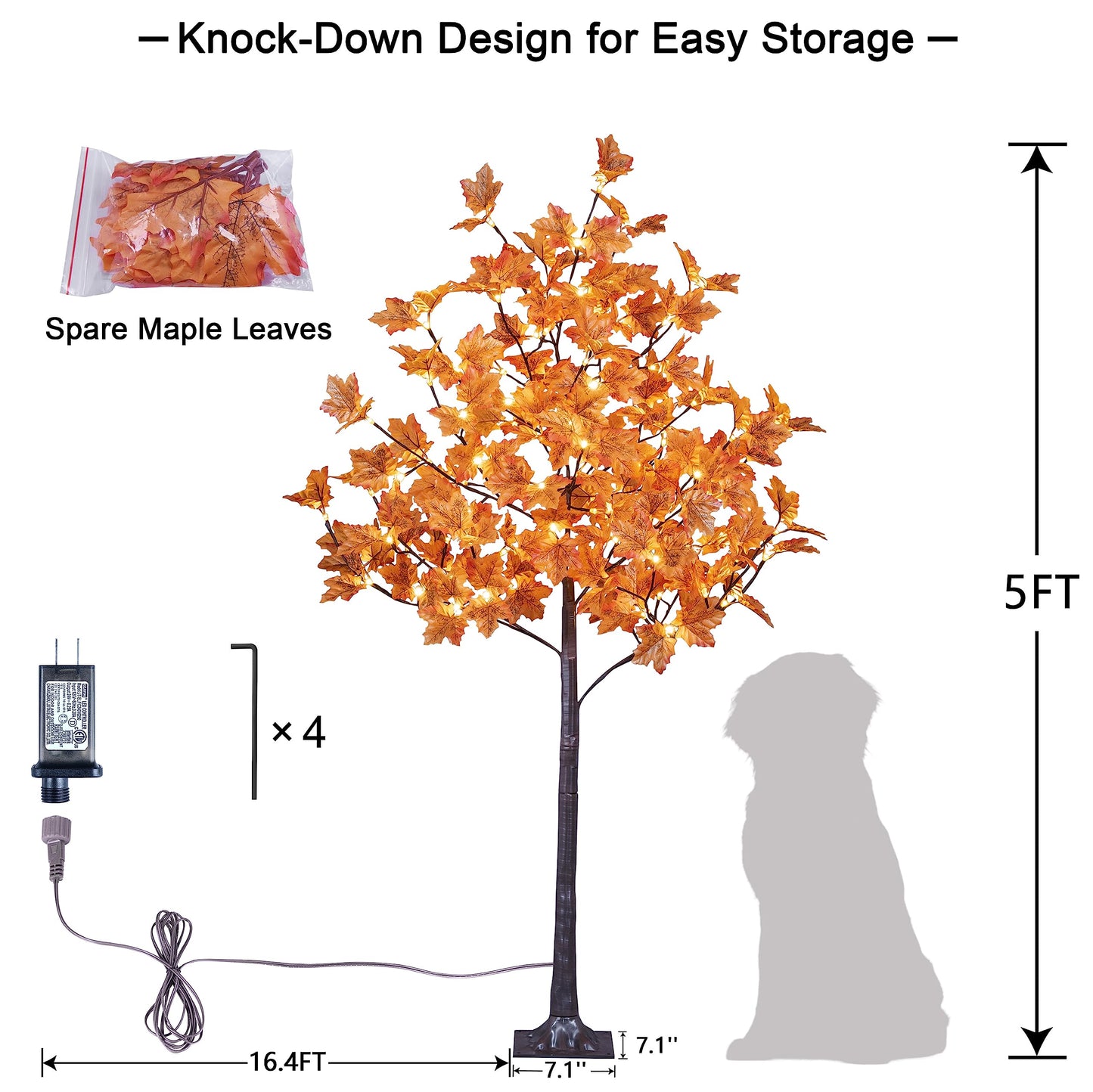 LIGHTSHARE 6FT 120LED Artificial Lighted Maple Tree Warm White Fall Decorations Indoor Ourdoor, Orange