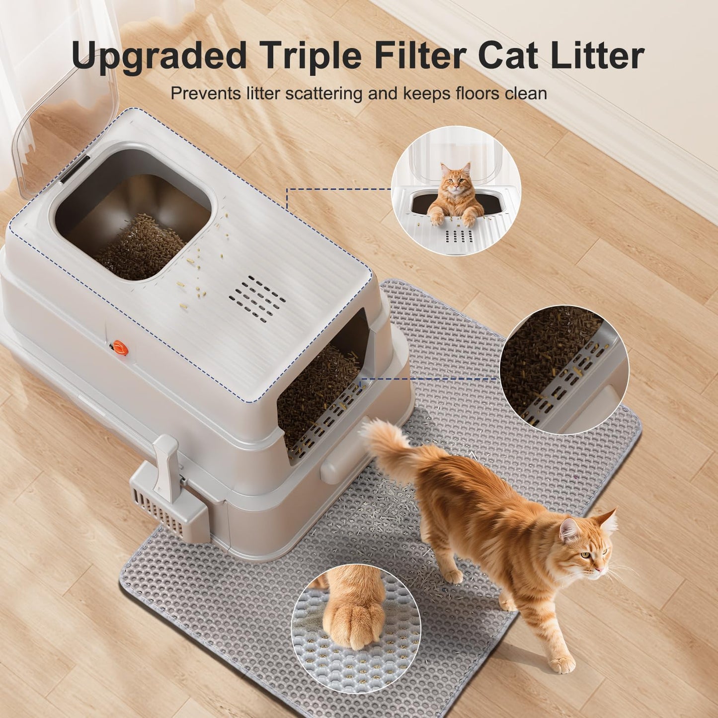 FURTIME Stainless Steel Litter Box with Lid