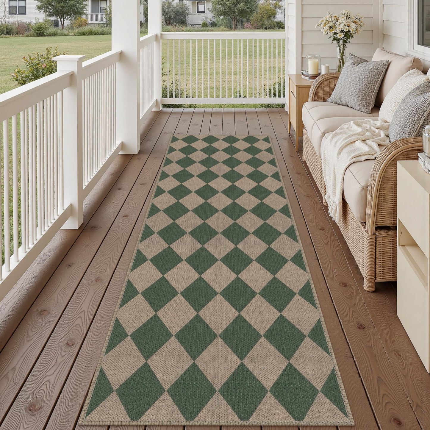 Rugalia Easy Jute Checkered Entryway Rug, 2x3 Black Modern Indoor Outdoor Doormat, Washable Non-Slip Neutral Small Kitchen Rug Farmhouse Diamond Throw Rugs for Entrance Bedroom Bathroom