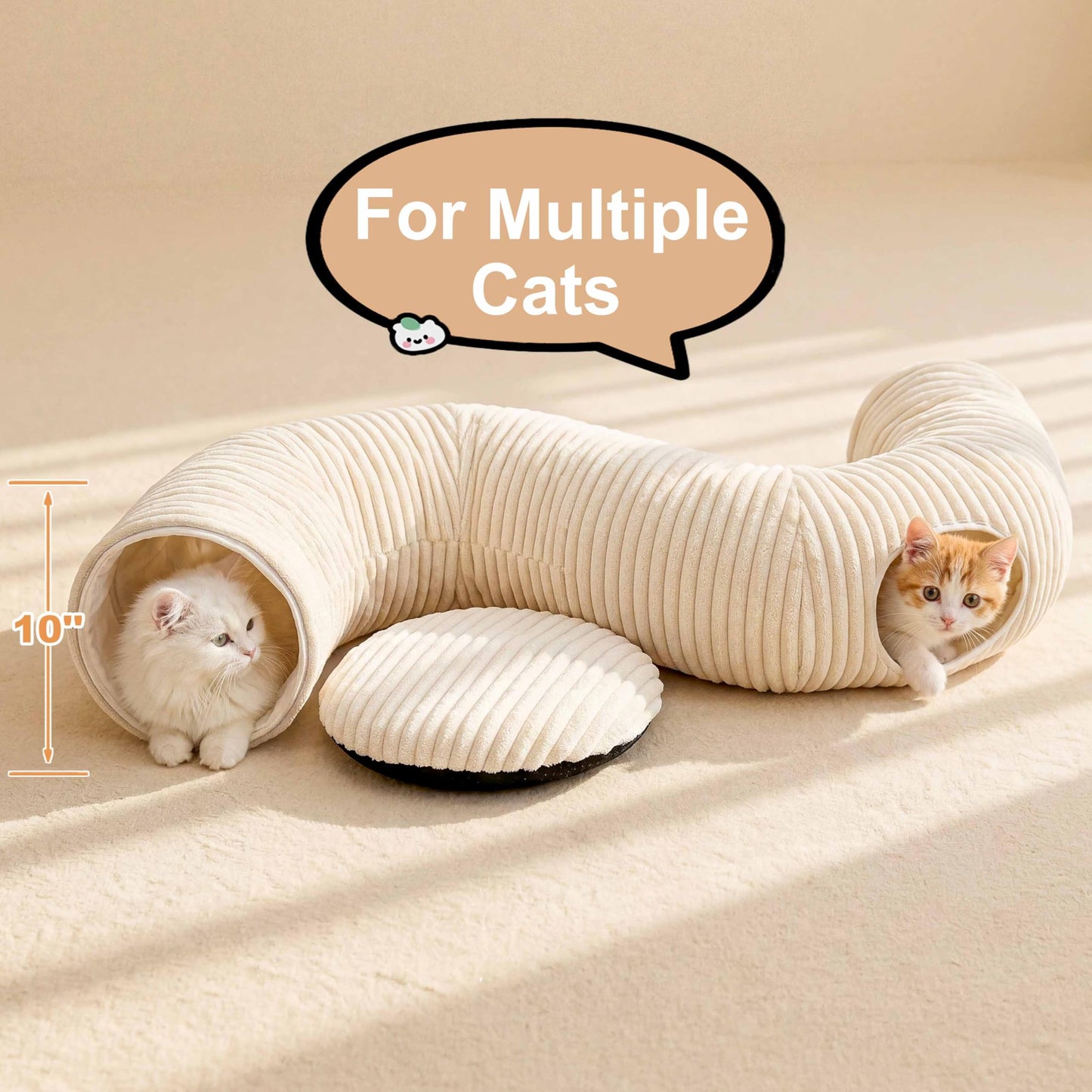 Cat Tunnel Bed with 40 Pcs Interactive Cat Toys, Cat Tube with Kitten Toys for Indoor Kittens, Collapsible Play Tunnel, White