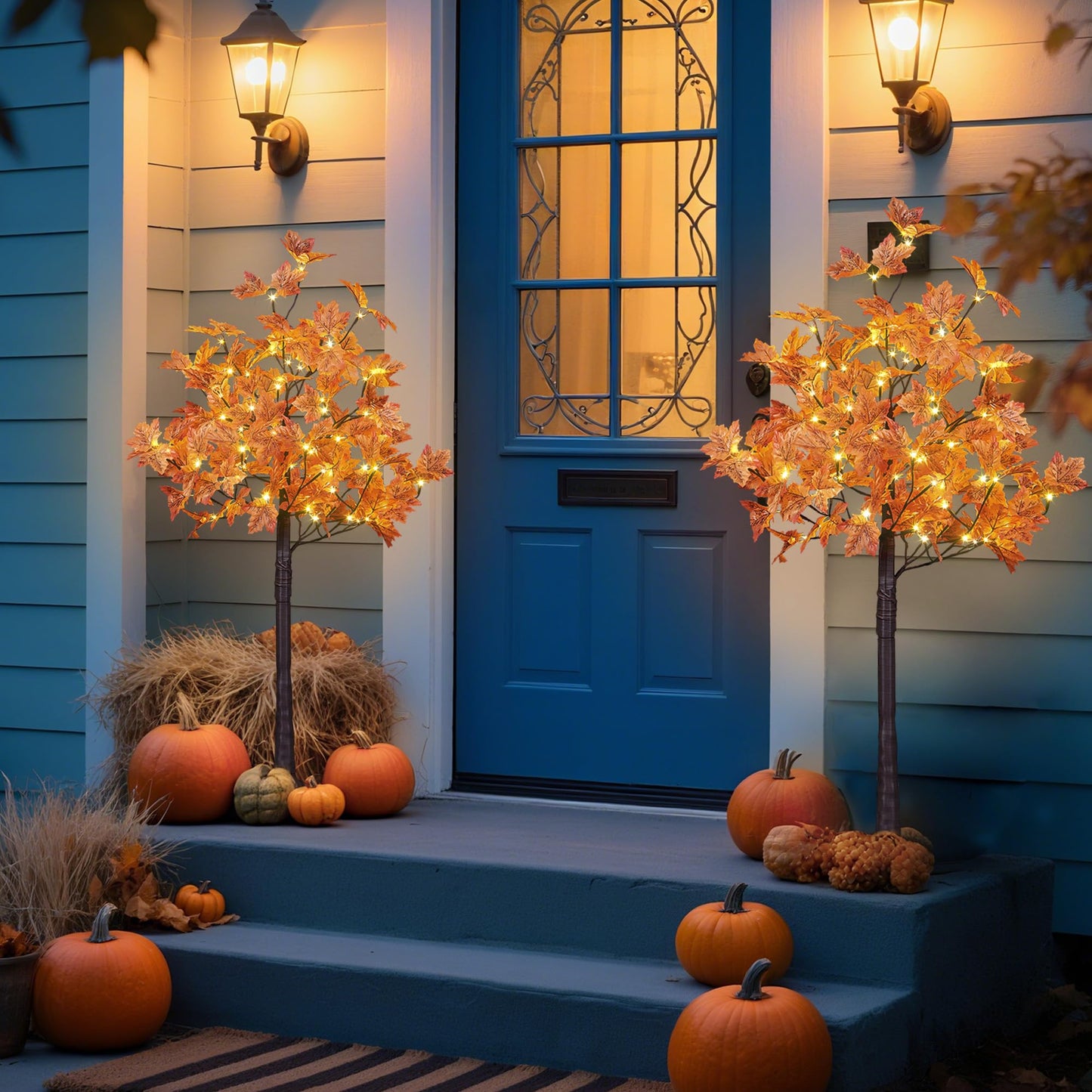 LIGHTSHARE 6FT 120LED Artificial Lighted Maple Tree Warm White Fall Decorations Indoor Ourdoor, Orange