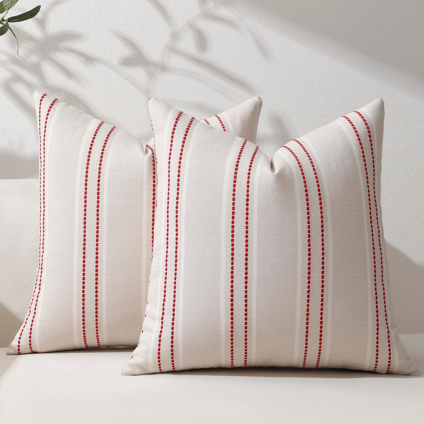 Hckot Christmas Throw Pillow Covers 24x24 Set of 2 Red Pillow Covers Striped Decorative Pillows Xmas Decorations Cushion Covers Winter Holiday Decor for Sofa Couch Living Room(Red)