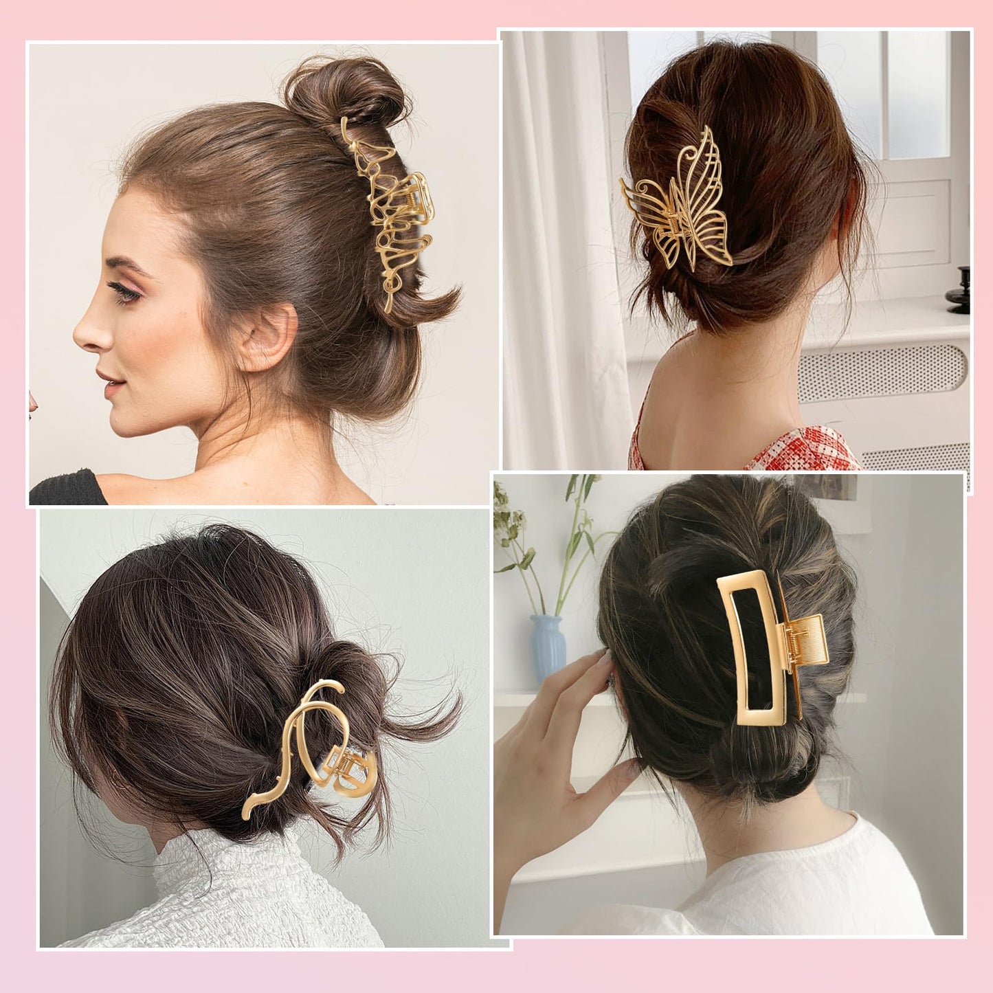 LUKACY 6 Pack Gold Metal Hair Clips - 4 Inch Large Jaw Clips for Women, Strong Hold Hair Claws for Thick or Thin Hair, Fashion Hair Accessories for Styling