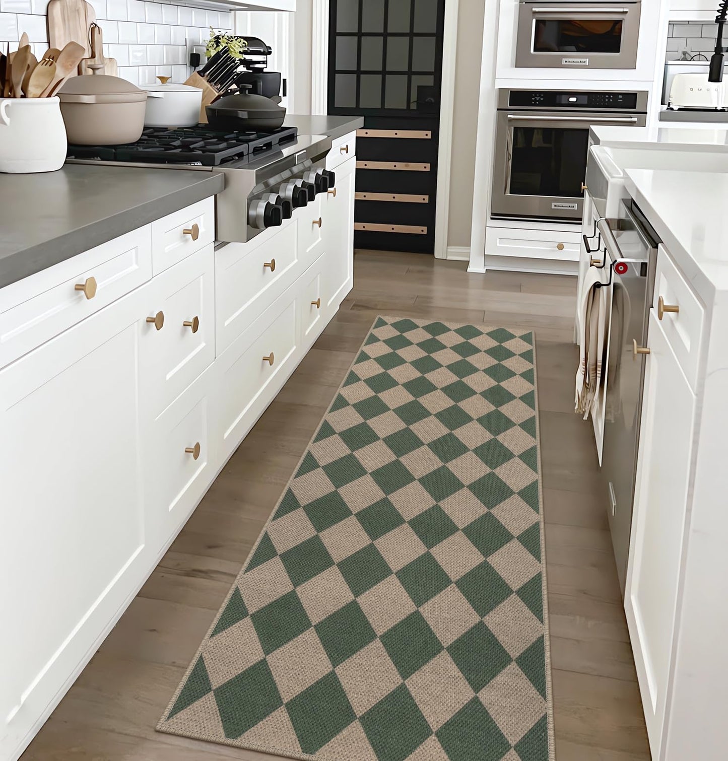 Rugalia Easy Jute Checkered Entryway Rug, 2x3 Black Modern Indoor Outdoor Doormat, Washable Non-Slip Neutral Small Kitchen Rug Farmhouse Diamond Throw Rugs for Entrance Bedroom Bathroom