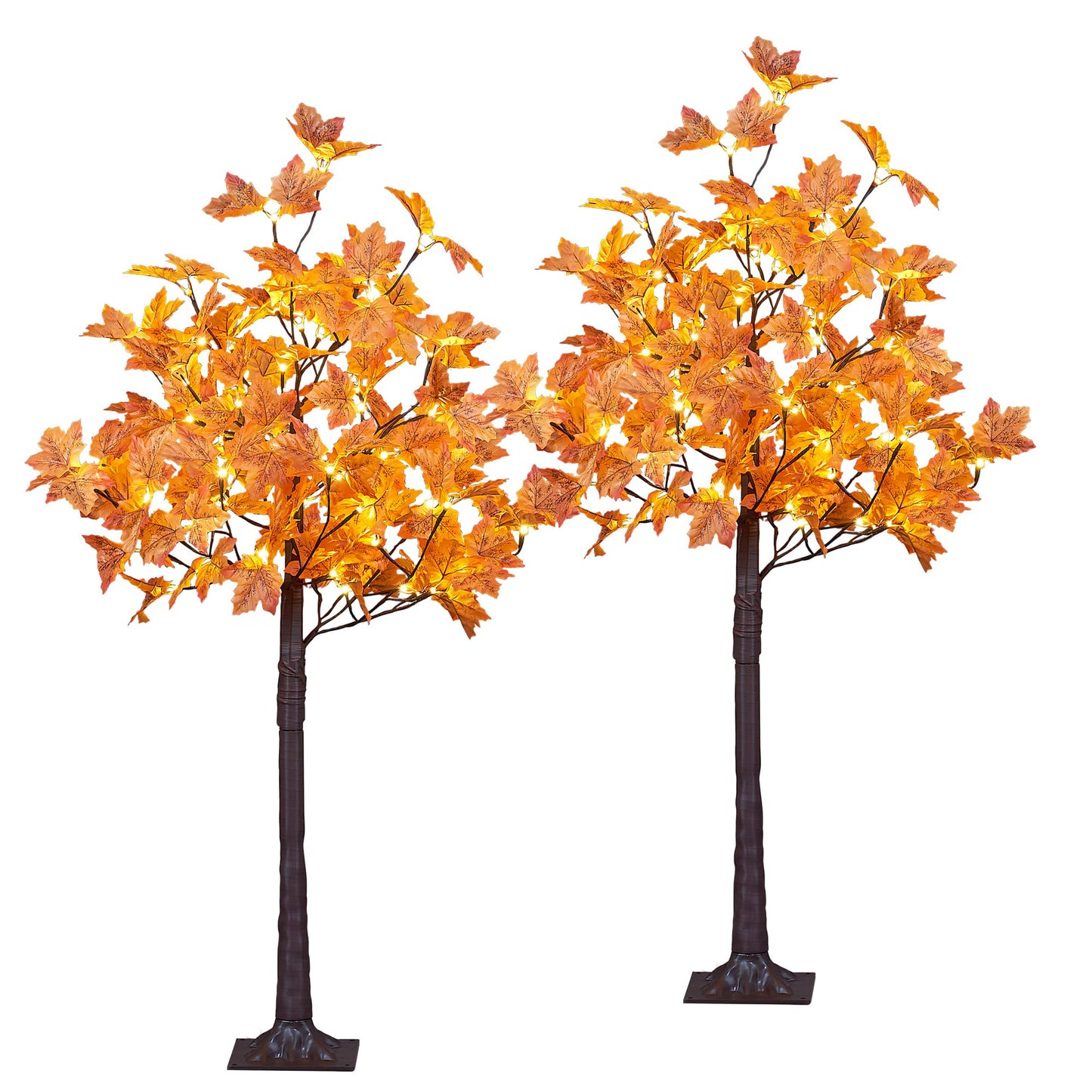 LIGHTSHARE 6FT 120LED Artificial Lighted Maple Tree Warm White Fall Decorations Indoor Ourdoor, Orange