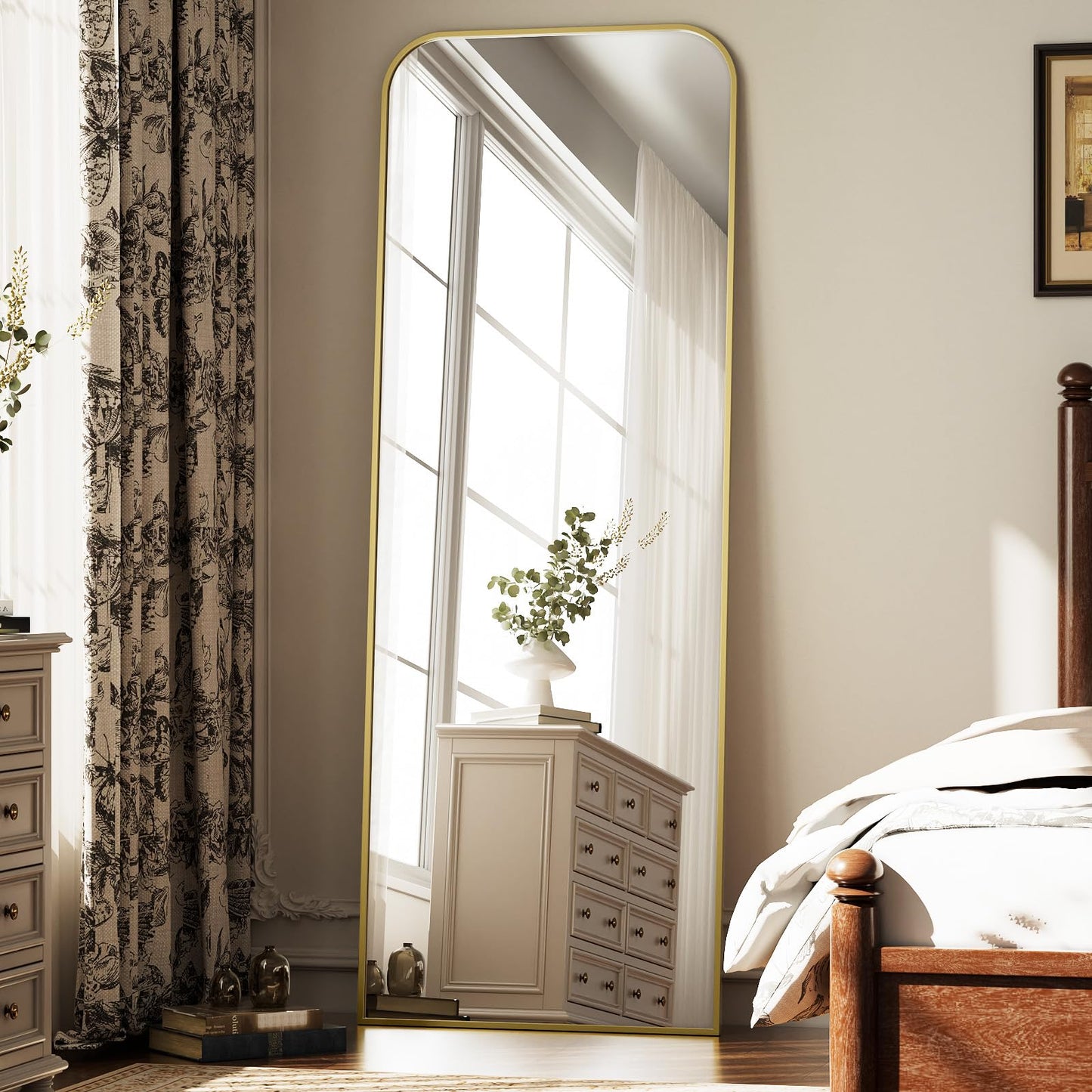 Full Length Mirror 65"x24" Arched Floor Standing Large Mirrors Full Body Mirror with Stand - with Aluminum Frame for Bedroom Living Room, Black