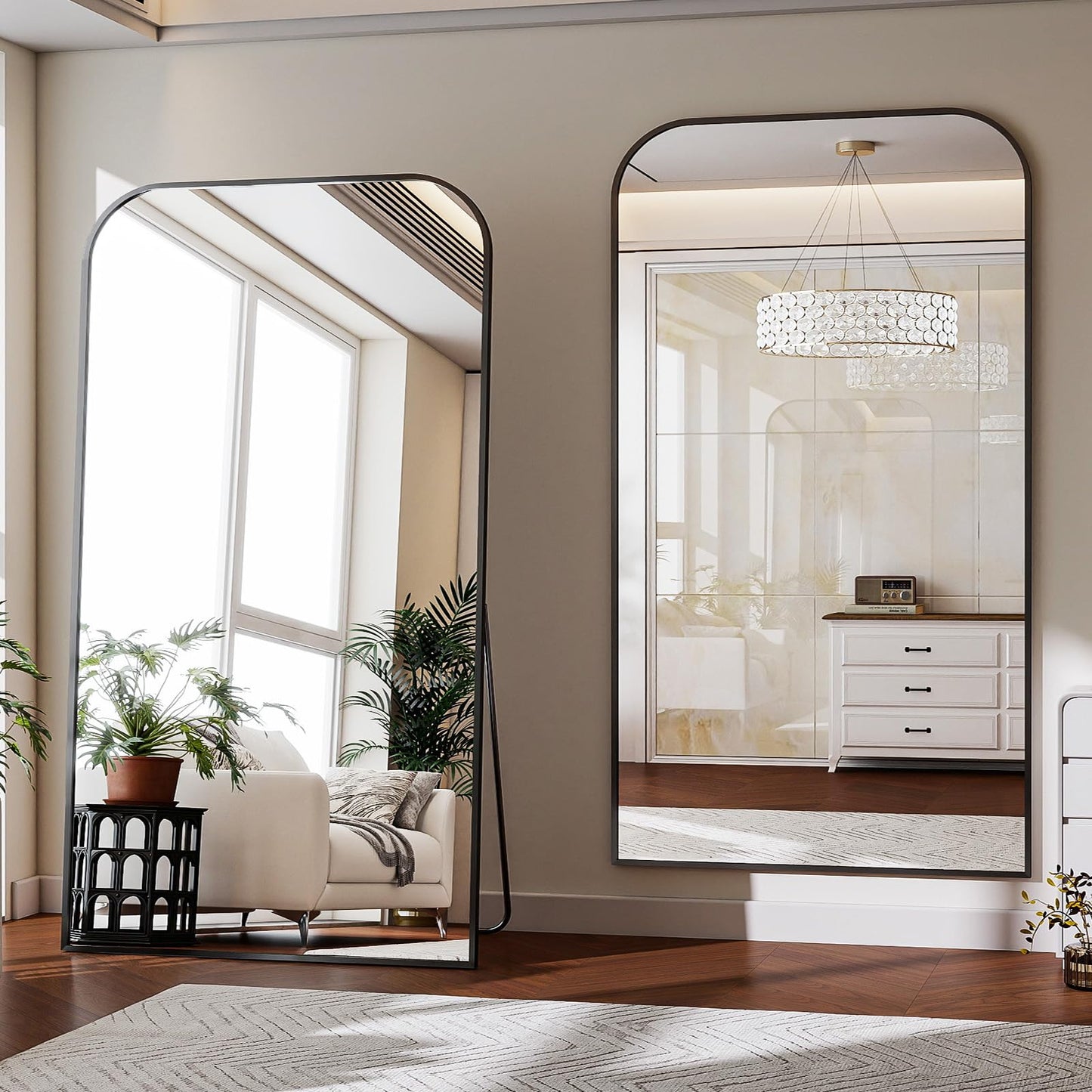 Full Length Mirror 65"x24" Arched Floor Standing Large Mirrors Full Body Mirror with Stand - with Aluminum Frame for Bedroom Living Room, Black