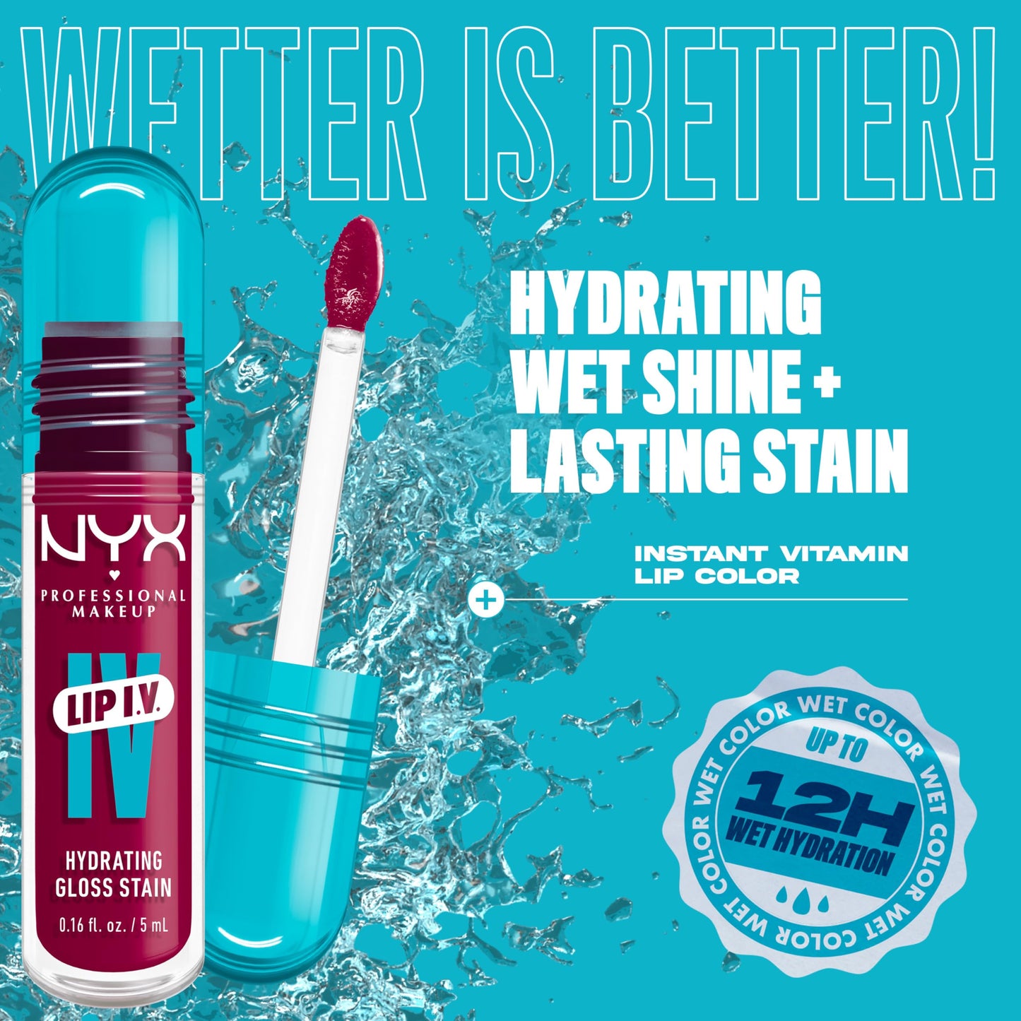 NYX PROFESSIONAL MAKEUP Lip IV Hydrating Glossy Lip Stain, Long-Lasting, Tinted, Vegan Formula with 12 HR Hydration - Hydra Honey (Brown)