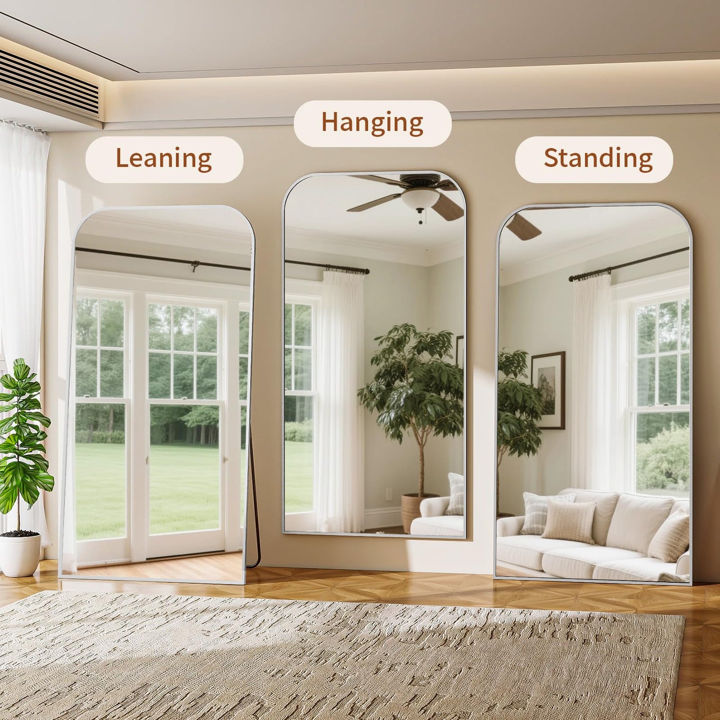 Full Length Mirror 65"x24" Arched Floor Standing Large Mirrors Full Body Mirror with Stand - with Aluminum Frame for Bedroom Living Room, Black