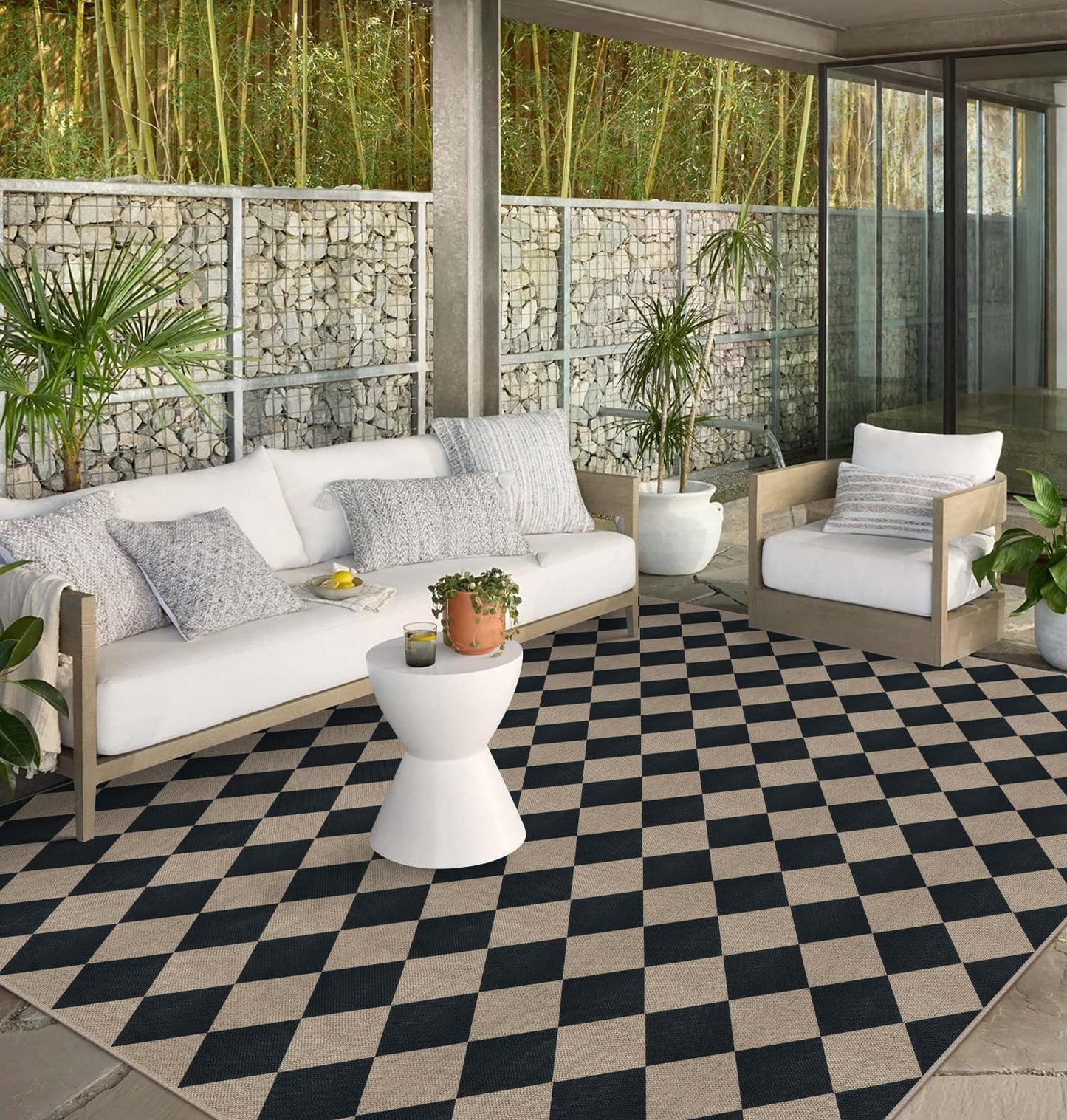 Rugalia Easy Jute Checkered Entryway Rug, 2x3 Black Modern Indoor Outdoor Doormat, Washable Non-Slip Neutral Small Kitchen Rug Farmhouse Diamond Throw Rugs for Entrance Bedroom Bathroom