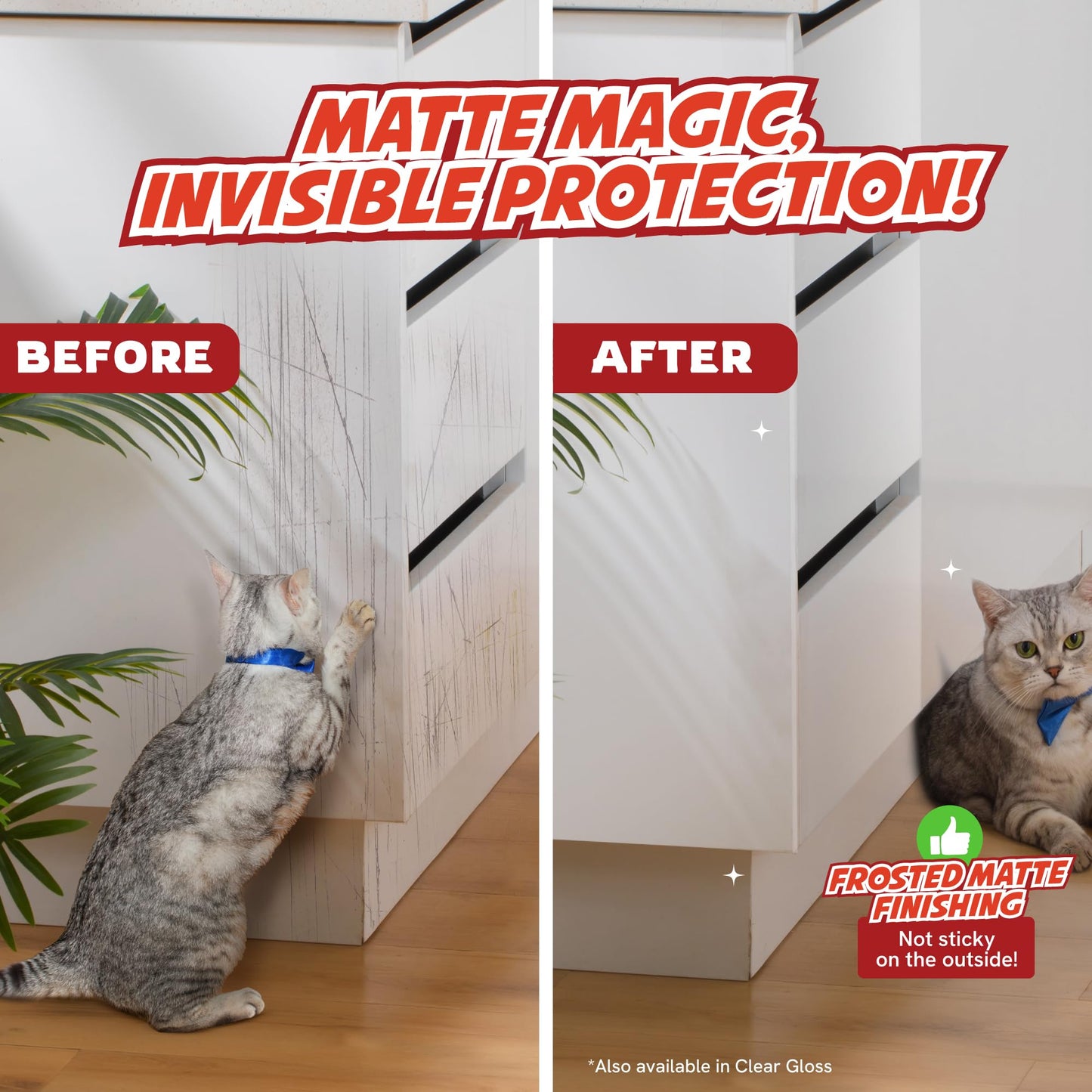 8 Pack Cat Scratch Furniture Protector Sheets – Matte Finish Couch & Sofa Guard from Cat Claws – Easy Apply, Removable, with Twist Pins (4 XL + 4 Large)