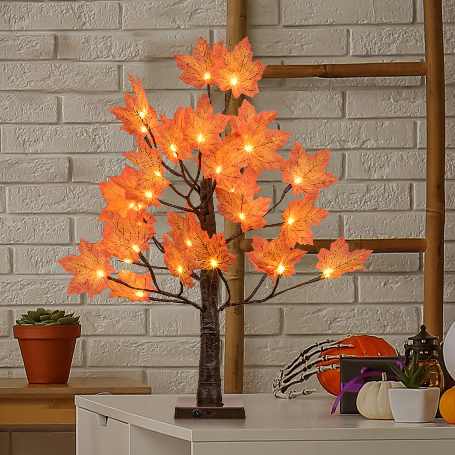LIGHTSHARE 6FT 120LED Artificial Lighted Maple Tree Warm White Fall Decorations Indoor Ourdoor, Orange