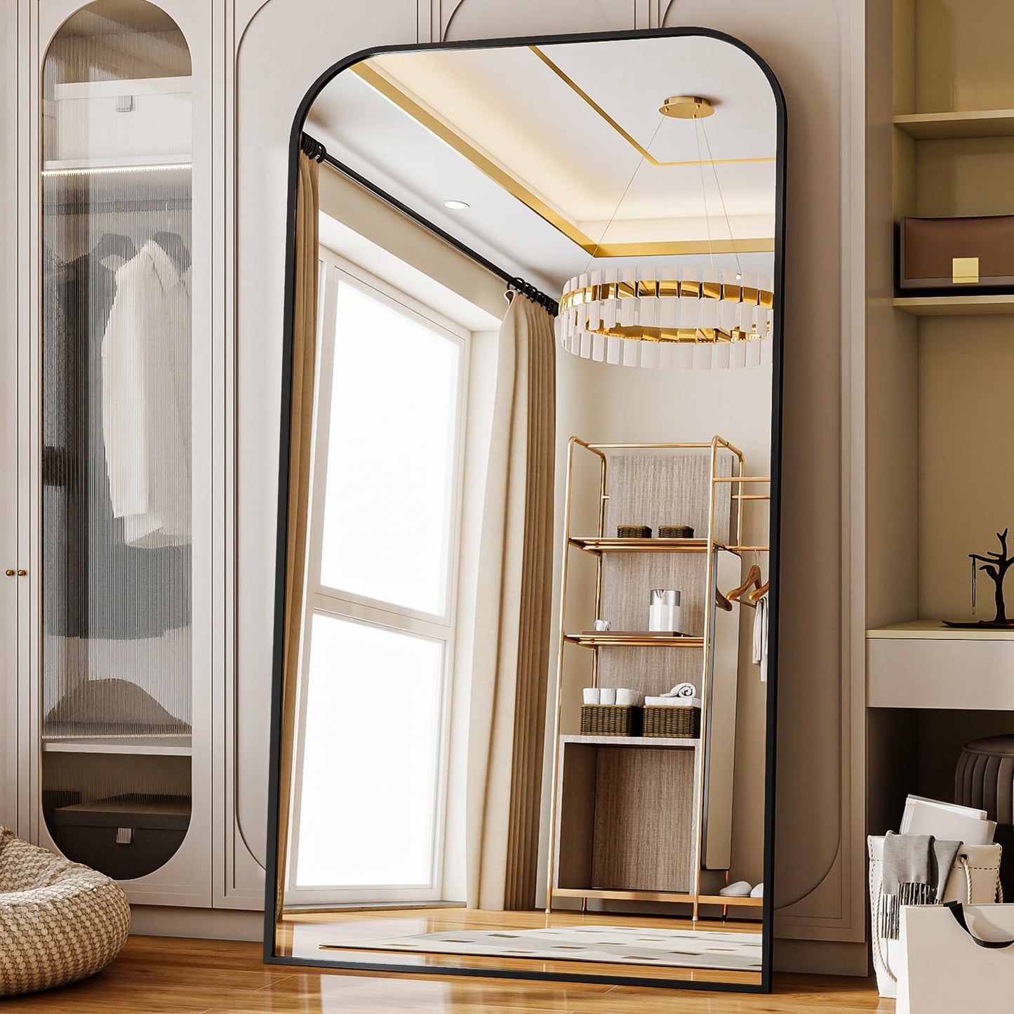 Full Length Mirror 65"x24" Arched Floor Standing Large Mirrors Full Body Mirror with Stand - with Aluminum Frame for Bedroom Living Room, Black