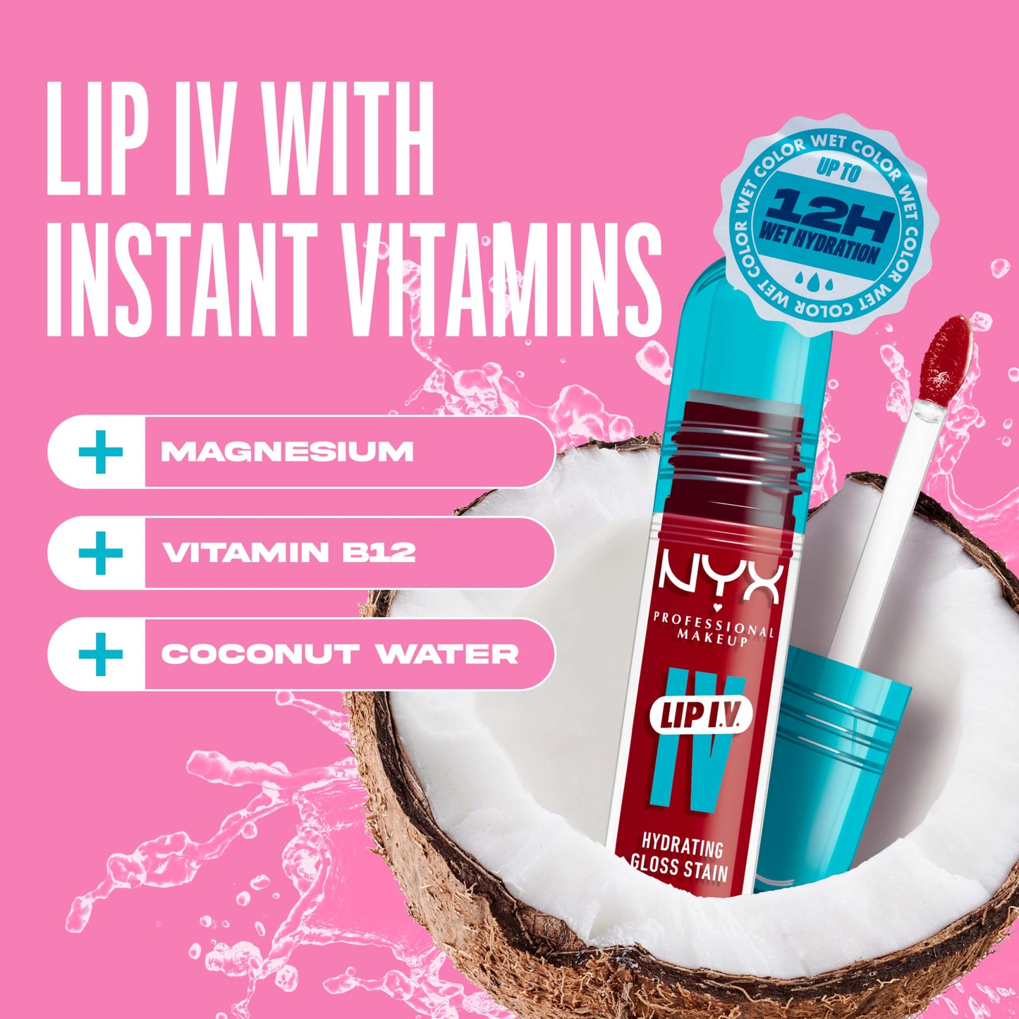 NYX PROFESSIONAL MAKEUP Lip IV Hydrating Glossy Lip Stain, Long-Lasting, Tinted, Vegan Formula with 12 HR Hydration - Hydra Honey (Brown)