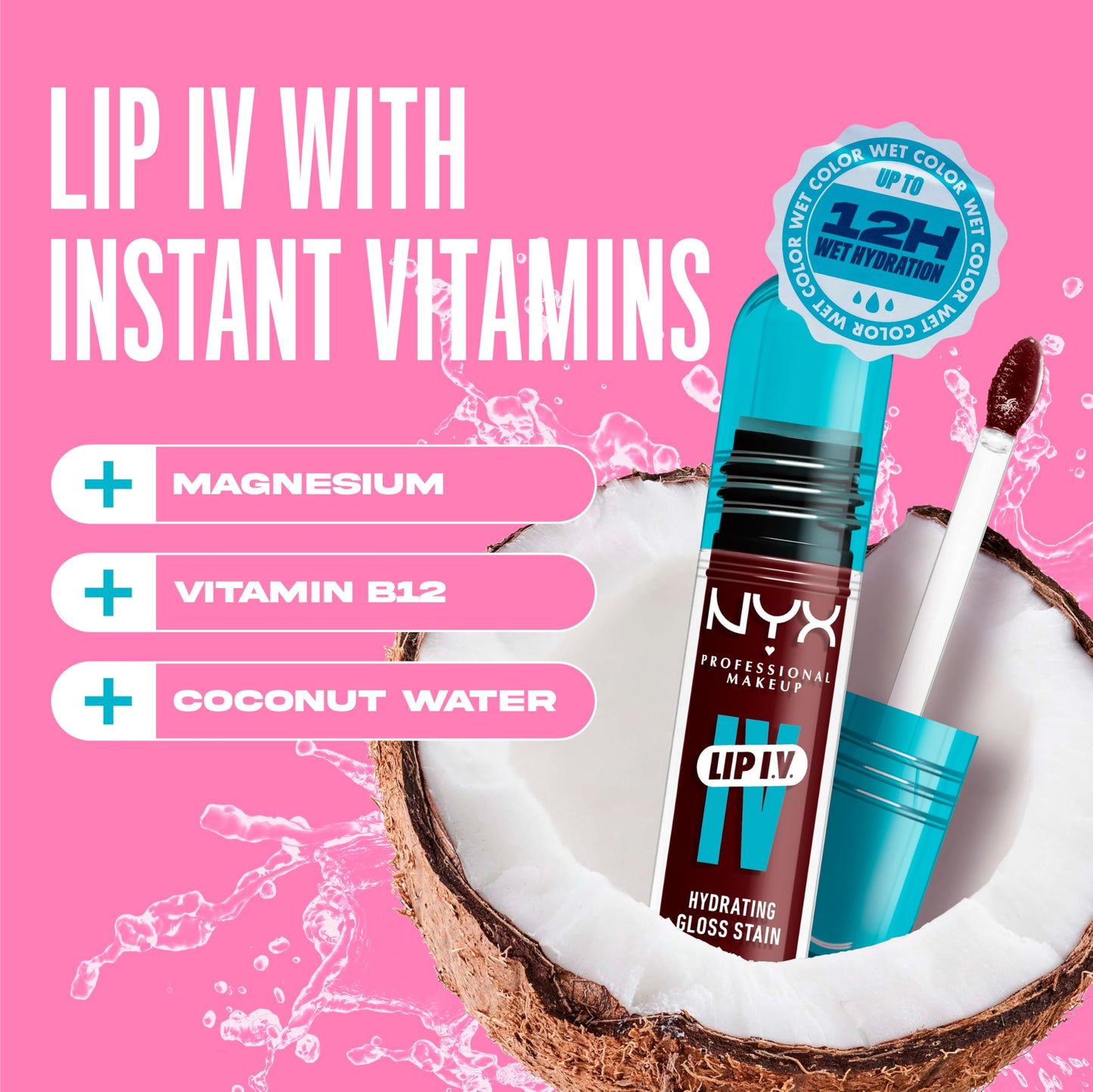 NYX PROFESSIONAL MAKEUP Lip IV Hydrating Glossy Lip Stain, Long-Lasting, Tinted, Vegan Formula with 12 HR Hydration - Hydra Honey (Brown)