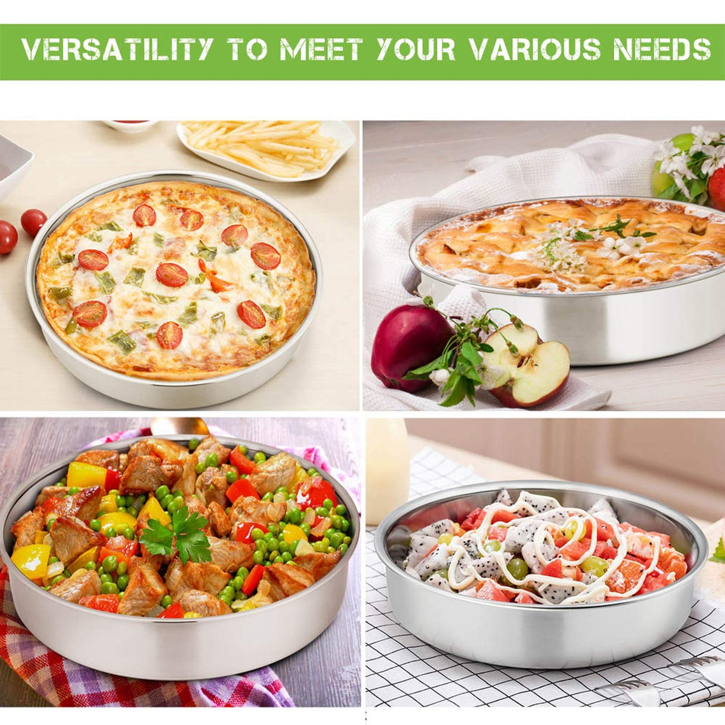 E-far 8 Inch Cake Pan Set of 3, Stainless Steel Round Layer Cake Baking Pans, Non-Toxic & Healthy, Mirror Finish & Dishwasher Safe