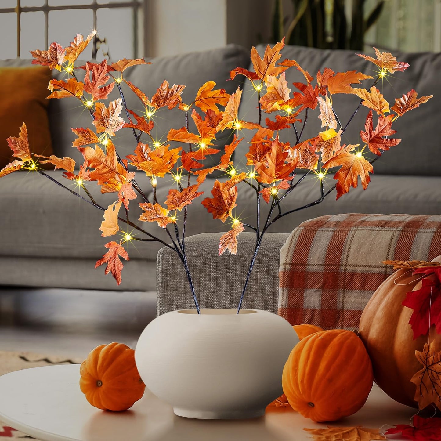 LIGHTSHARE 6FT 120LED Artificial Lighted Maple Tree Warm White Fall Decorations Indoor Ourdoor, Orange
