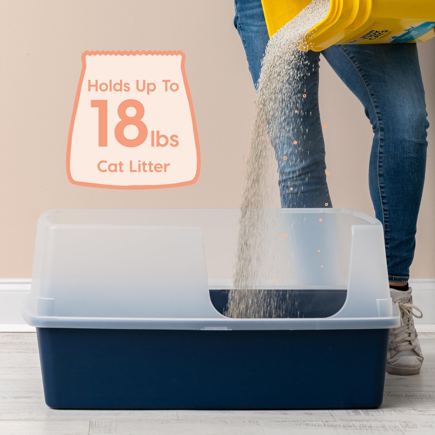 IRIS USA Extra Large Litter Box XXL Open Top High Sided Walls Scatter Shield Scoop Included Easy Clean Plastic Pan for Big Cats Multi-Cat Households 30" L x 20" W x 14" H Black