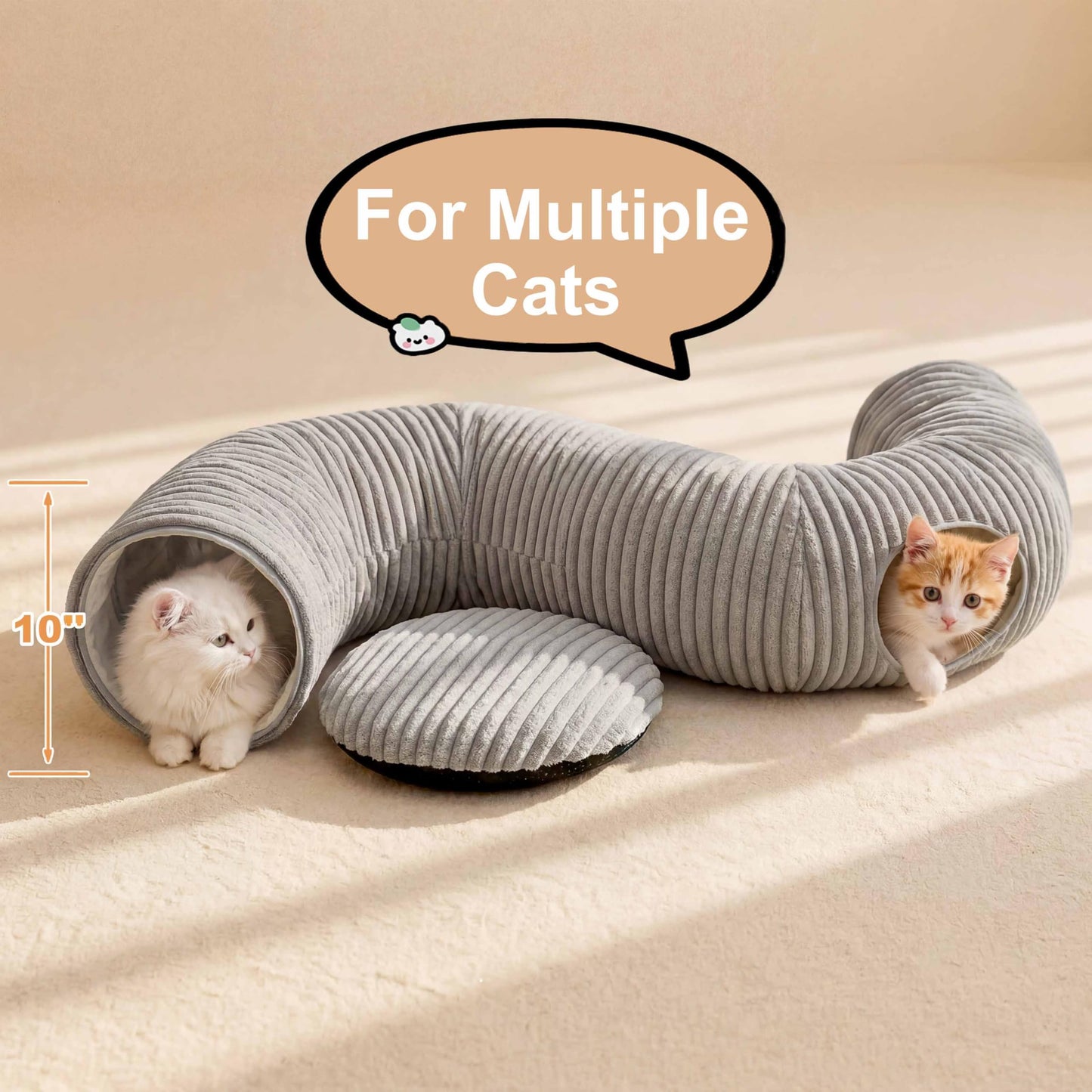 Cat Tunnel Bed with 40 Pcs Interactive Cat Toys, Cat Tube with Kitten Toys for Indoor Kittens, Collapsible Play Tunnel, White