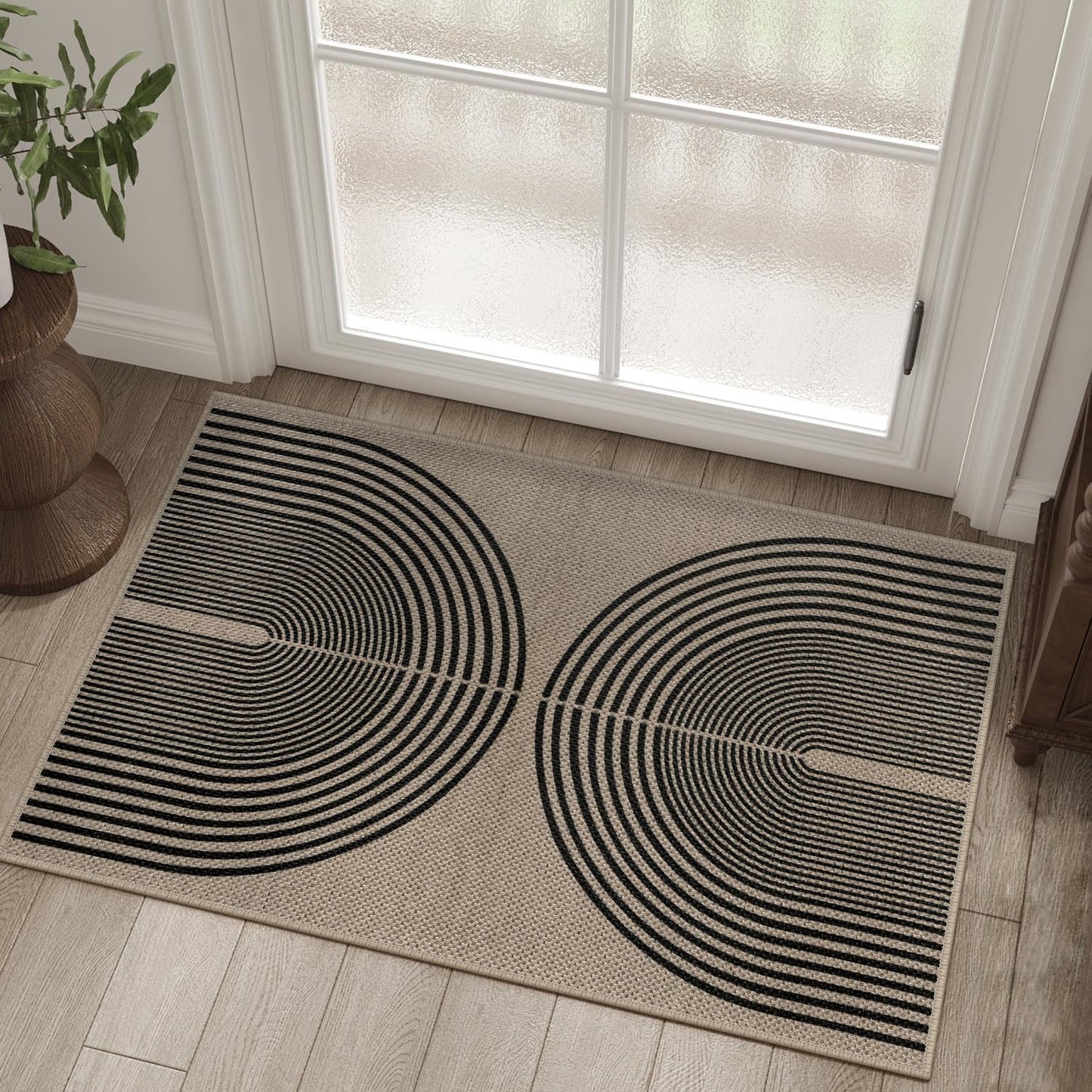 Rugalia Easy Jute Checkered Entryway Rug, 2x3 Black Modern Indoor Outdoor Doormat, Washable Non-Slip Neutral Small Kitchen Rug Farmhouse Diamond Throw Rugs for Entrance Bedroom Bathroom