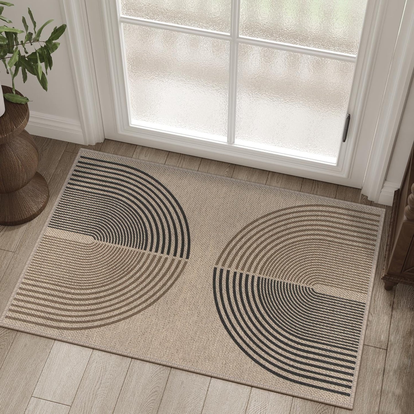 Rugalia Easy Jute Checkered Entryway Rug, 2x3 Black Modern Indoor Outdoor Doormat, Washable Non-Slip Neutral Small Kitchen Rug Farmhouse Diamond Throw Rugs for Entrance Bedroom Bathroom