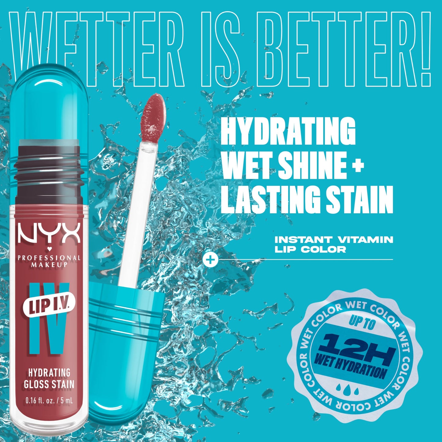 NYX PROFESSIONAL MAKEUP Lip IV Hydrating Glossy Lip Stain, Long-Lasting, Tinted, Vegan Formula with 12 HR Hydration - Hydra Honey (Brown)