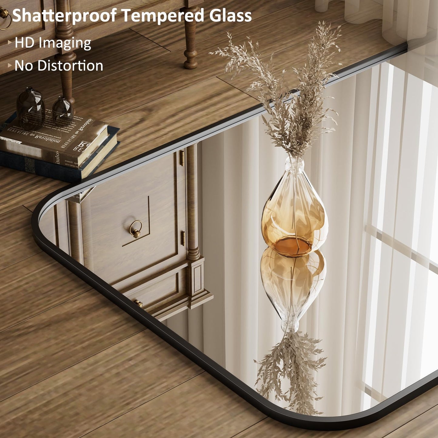 Full Length Mirror 65"x24" Arched Floor Standing Large Mirrors Full Body Mirror with Stand - with Aluminum Frame for Bedroom Living Room, Black