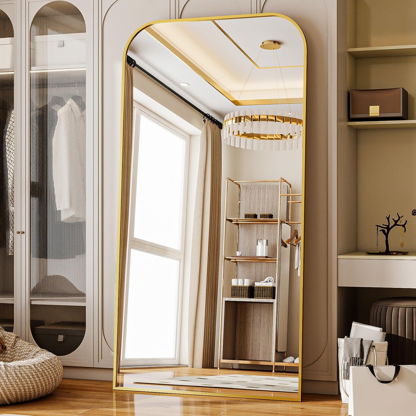 Full Length Mirror 65"x24" Arched Floor Standing Large Mirrors Full Body Mirror with Stand - with Aluminum Frame for Bedroom Living Room, Black