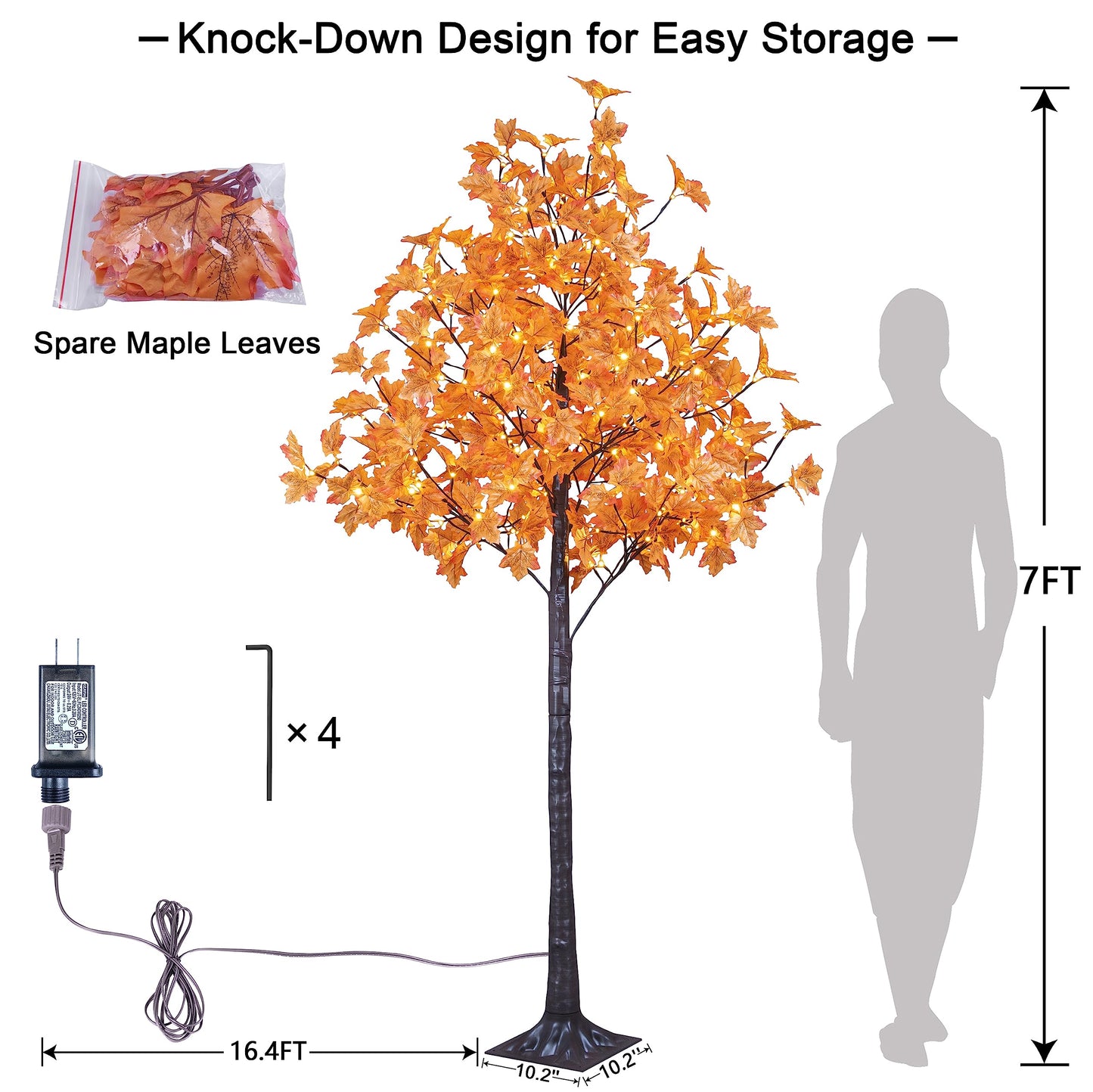 LIGHTSHARE 6FT 120LED Artificial Lighted Maple Tree Warm White Fall Decorations Indoor Ourdoor, Orange