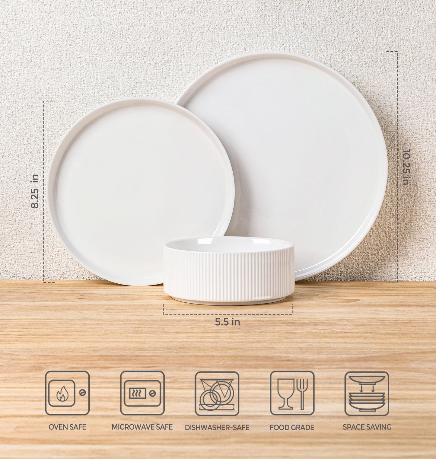 TheTerra Ceramic Dinnerware Sets for 4, 12 Pieces Porcelain Lightweight Plates and Bowls Sets, Scratch Resistant Dish Set, Oven & Microwave & Dishwasher Safe, Beige