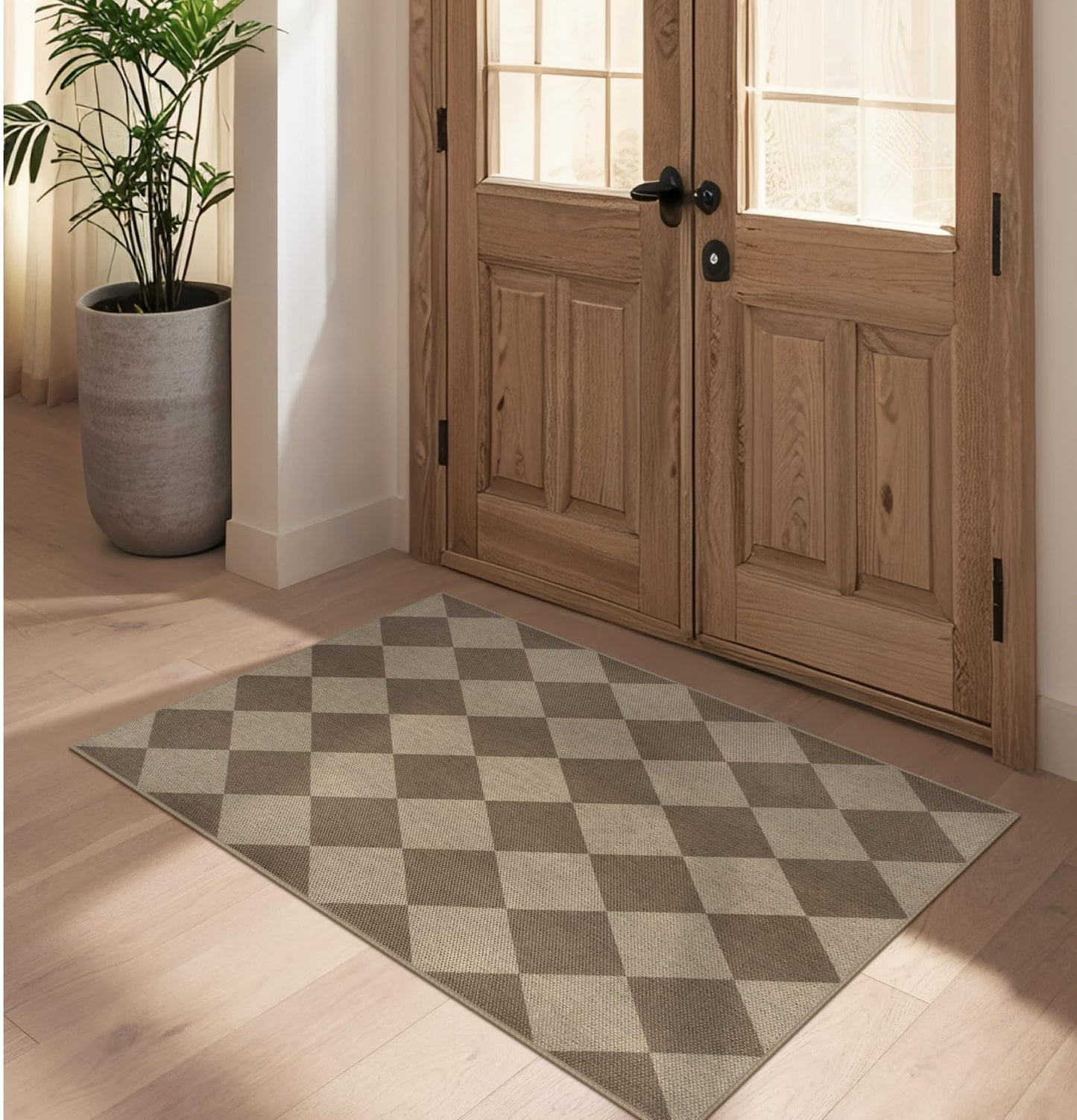 Rugalia Easy Jute Checkered Entryway Rug, 2x3 Black Modern Indoor Outdoor Doormat, Washable Non-Slip Neutral Small Kitchen Rug Farmhouse Diamond Throw Rugs for Entrance Bedroom Bathroom