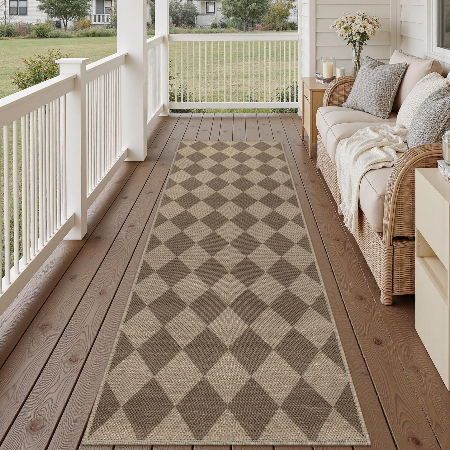 Rugalia Easy Jute Checkered Entryway Rug, 2x3 Black Modern Indoor Outdoor Doormat, Washable Non-Slip Neutral Small Kitchen Rug Farmhouse Diamond Throw Rugs for Entrance Bedroom Bathroom