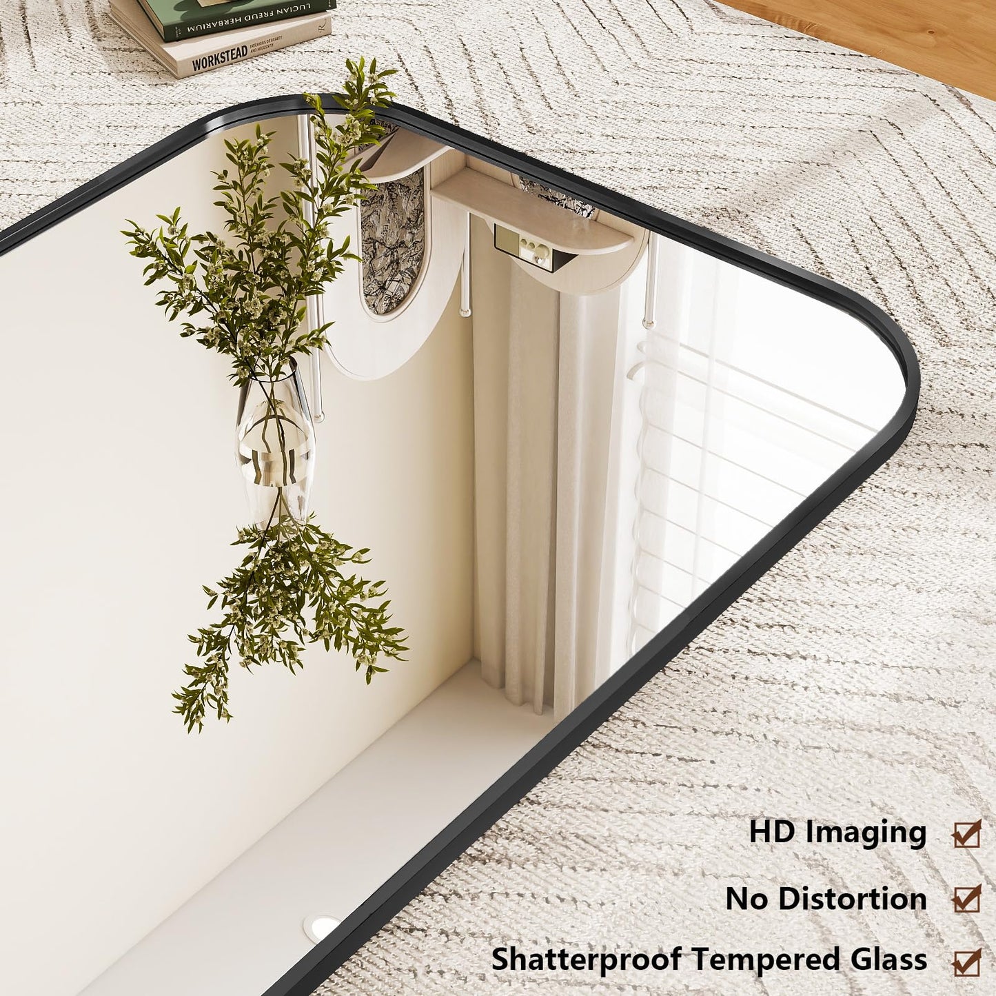 Full Length Mirror 65"x24" Arched Floor Standing Large Mirrors Full Body Mirror with Stand - with Aluminum Frame for Bedroom Living Room, Black