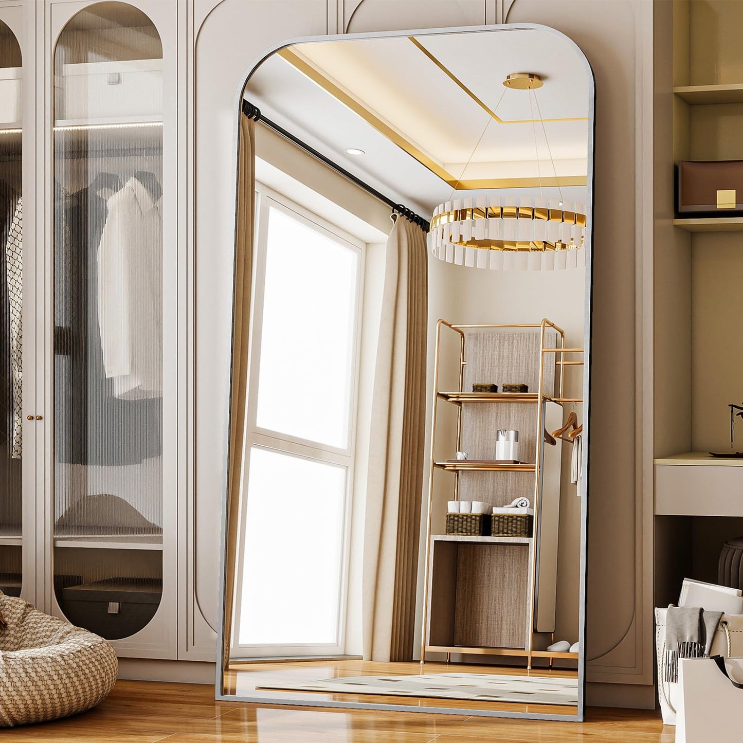 Full Length Mirror 65"x24" Arched Floor Standing Large Mirrors Full Body Mirror with Stand - with Aluminum Frame for Bedroom Living Room, Black