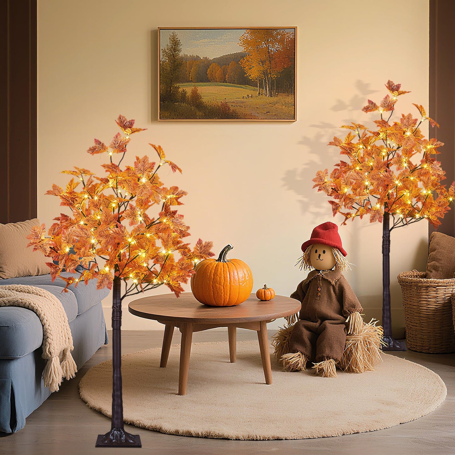 LIGHTSHARE 6FT 120LED Artificial Lighted Maple Tree Warm White Fall Decorations Indoor Ourdoor, Orange