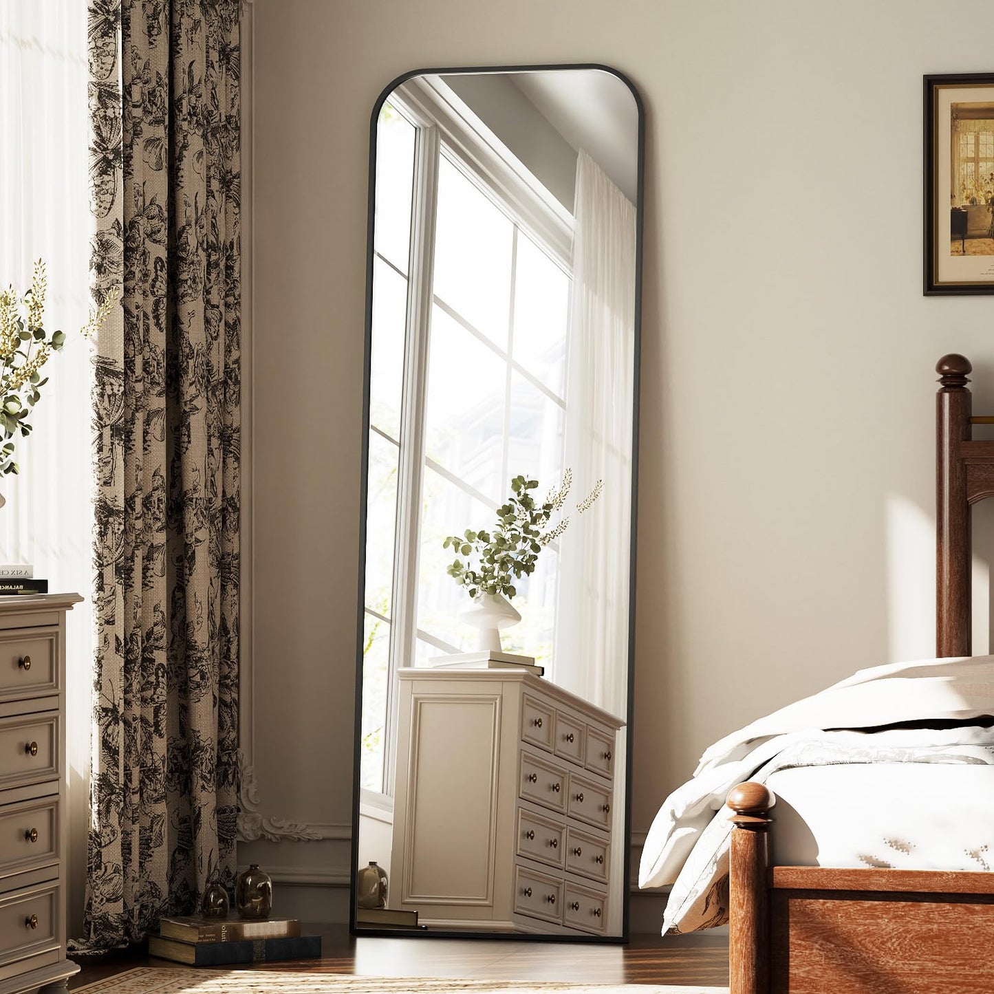 Full Length Mirror 65"x24" Arched Floor Standing Large Mirrors Full Body Mirror with Stand - with Aluminum Frame for Bedroom Living Room, Black
