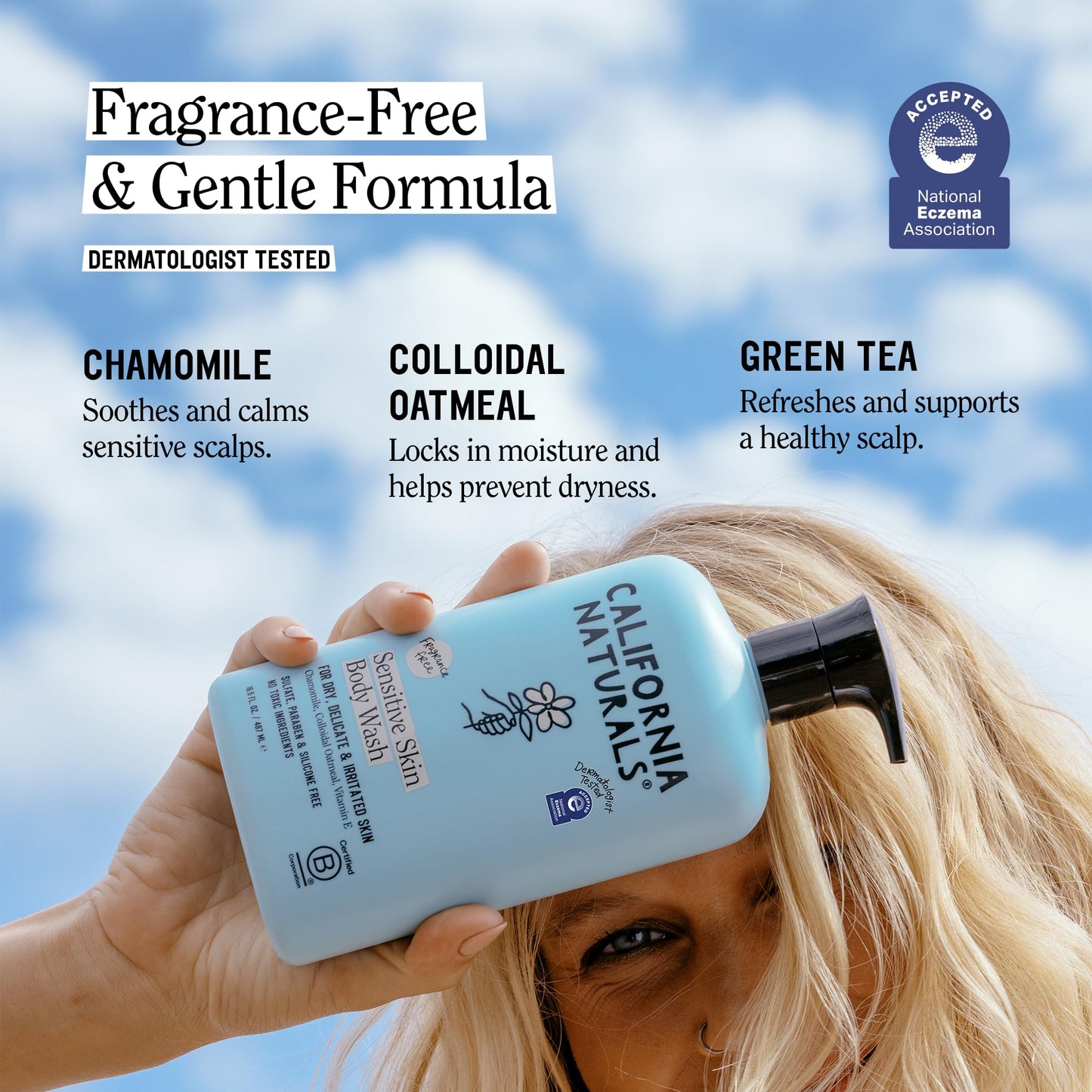 California Naturals Sensitive Skin Body Wash, Soothing & Gentle for Sensitive & Dry Skin, Unscented & Fragrance Free, Colloidal Oat & Chamomile, Vegan, Paraben & Sulfate Free, 16.5 oz
