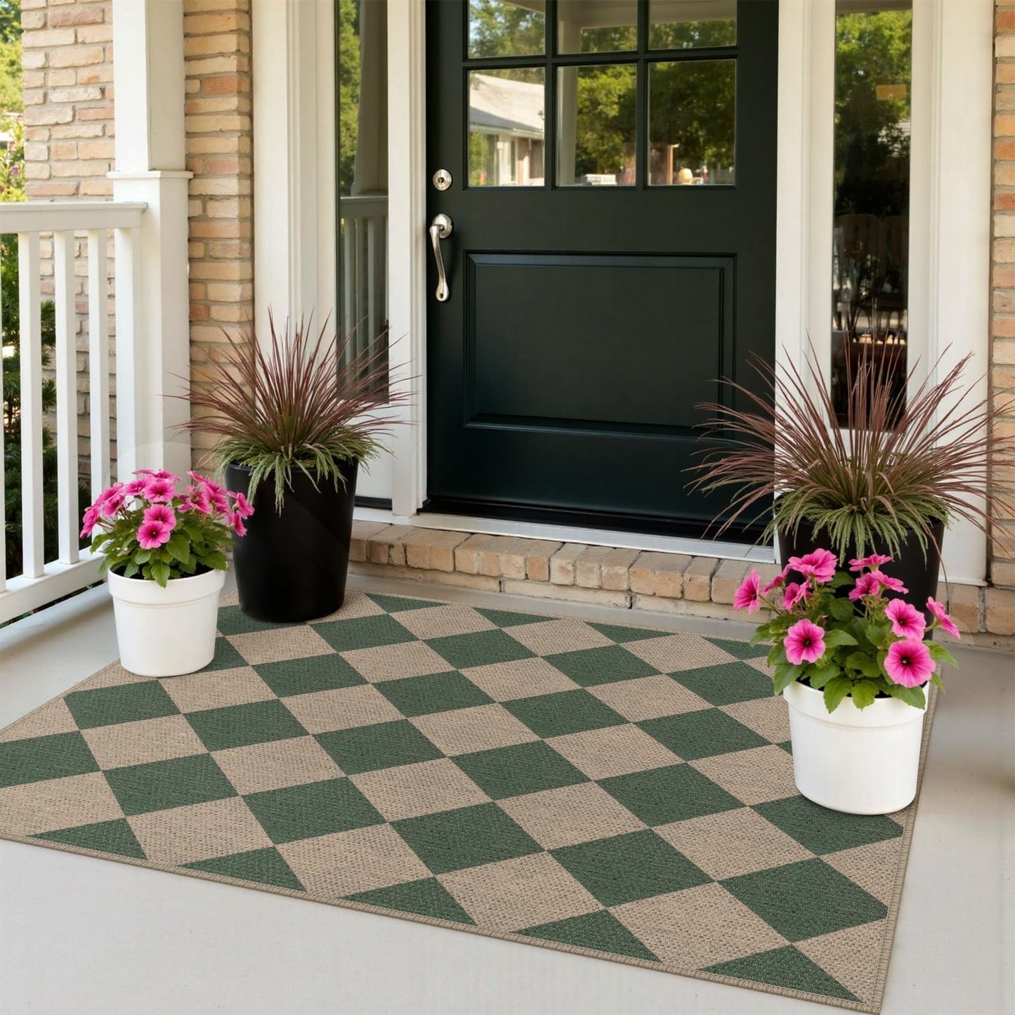 Rugalia Easy Jute Checkered Entryway Rug, 2x3 Black Modern Indoor Outdoor Doormat, Washable Non-Slip Neutral Small Kitchen Rug Farmhouse Diamond Throw Rugs for Entrance Bedroom Bathroom