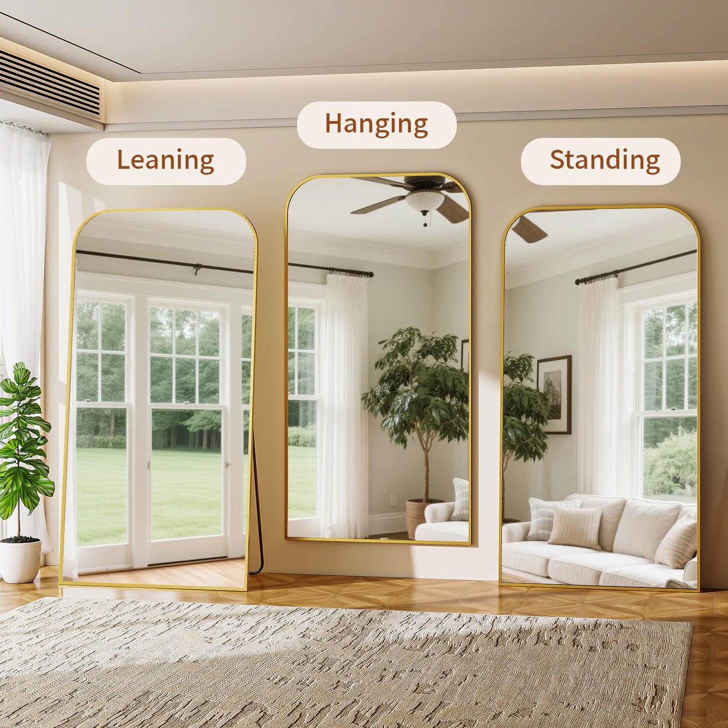 Full Length Mirror 65"x24" Arched Floor Standing Large Mirrors Full Body Mirror with Stand - with Aluminum Frame for Bedroom Living Room, Black