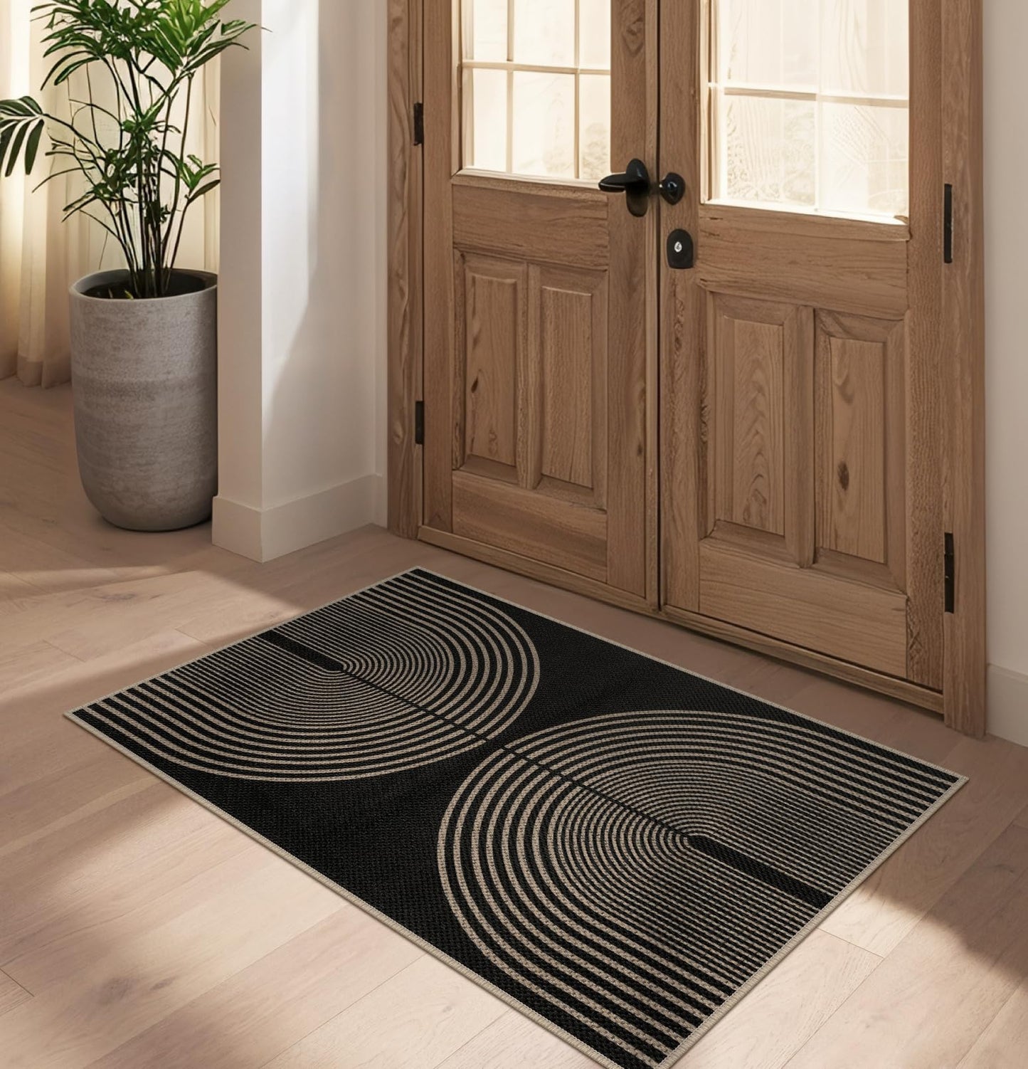 Rugalia Easy Jute Checkered Entryway Rug, 2x3 Black Modern Indoor Outdoor Doormat, Washable Non-Slip Neutral Small Kitchen Rug Farmhouse Diamond Throw Rugs for Entrance Bedroom Bathroom