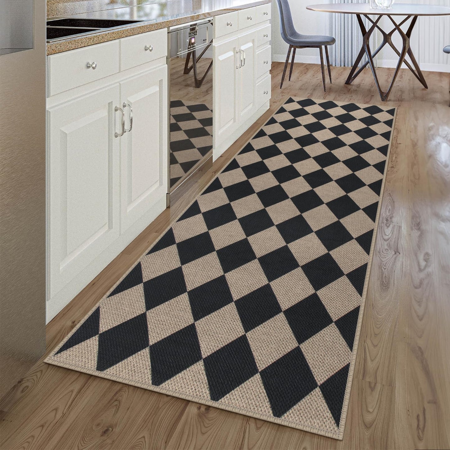 Rugalia Easy Jute Checkered Entryway Rug, 2x3 Black Modern Indoor Outdoor Doormat, Washable Non-Slip Neutral Small Kitchen Rug Farmhouse Diamond Throw Rugs for Entrance Bedroom Bathroom